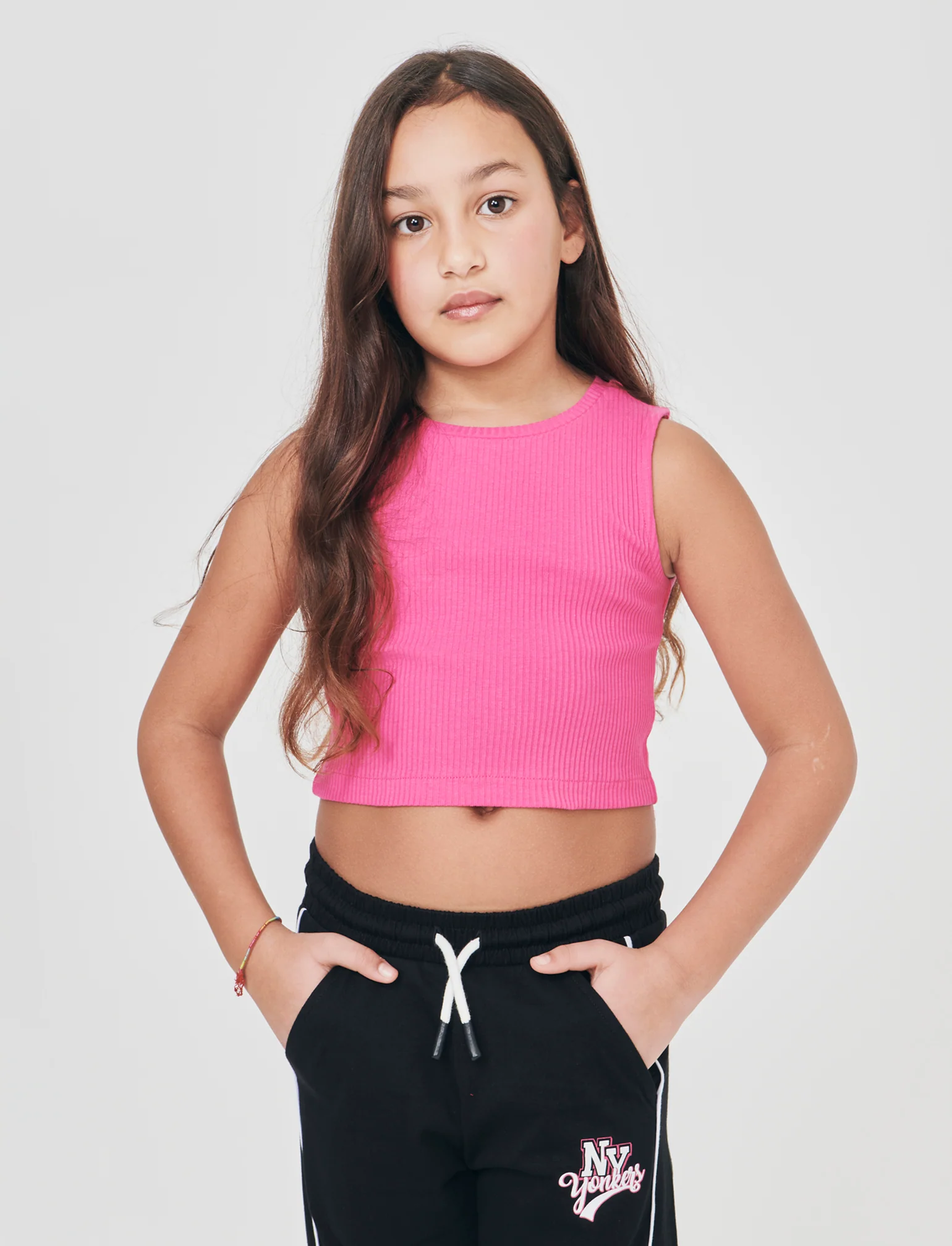 Top cropped in tessuto elastico girocollo - Fuxia - Image 4
