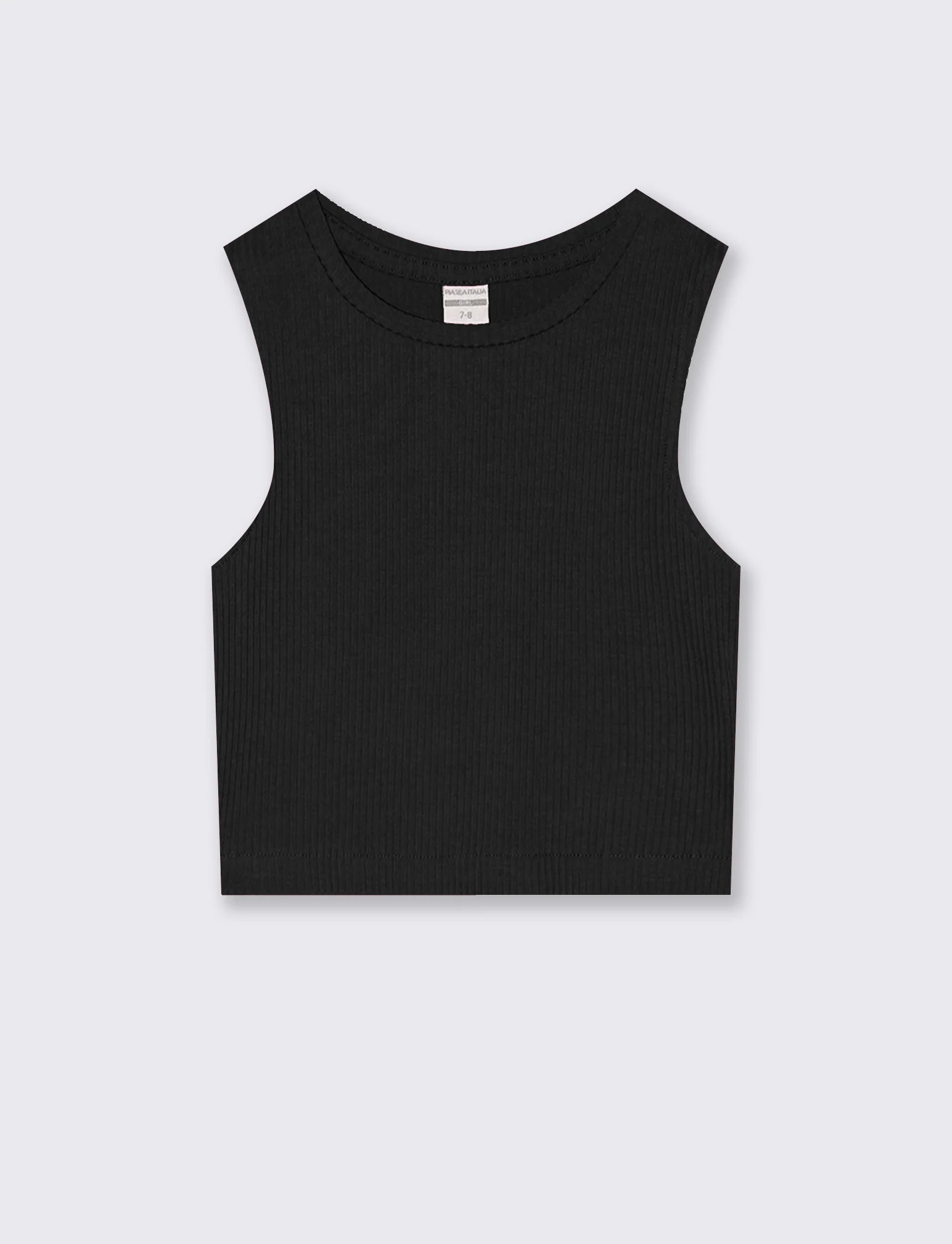 Top cropped in tessuto elastico girocollo - Nero