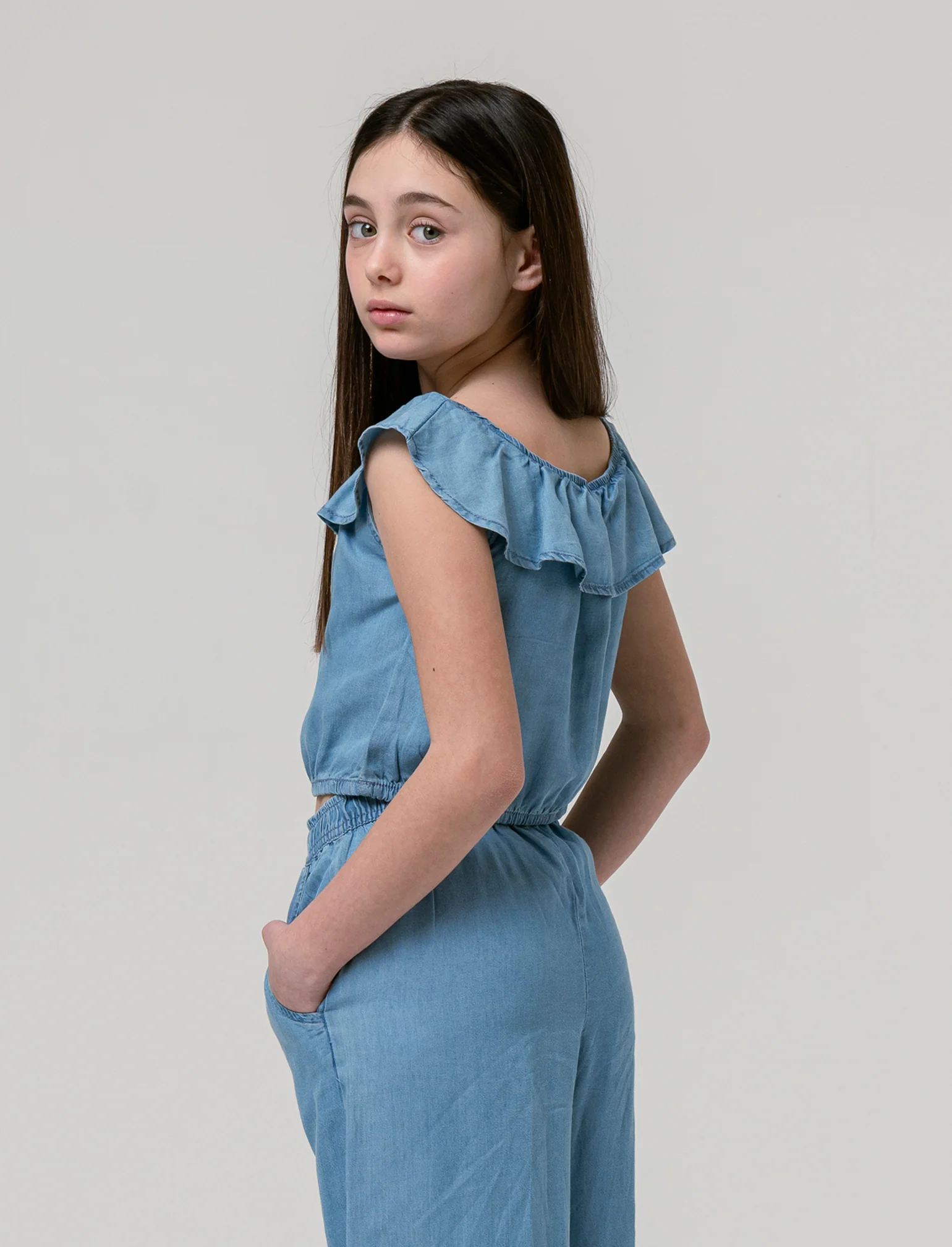 Top in chambry da bambina - Denim - Image 2