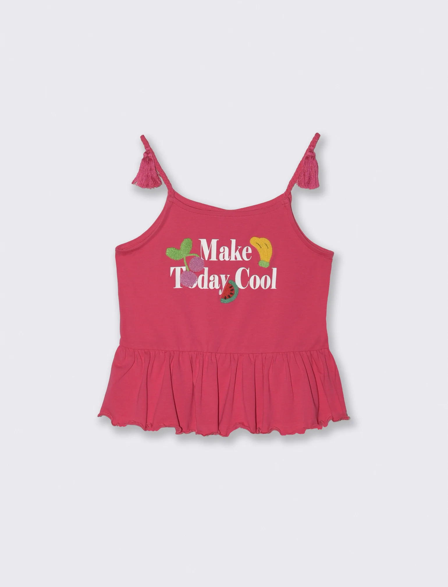 Top in cotone con bretelle e patch 3D - Fuxia