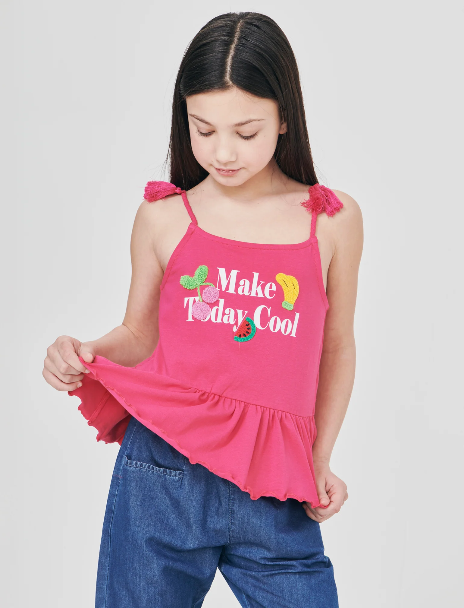 Top in cotone con bretelle e patch 3D - Fuxia - Image 4