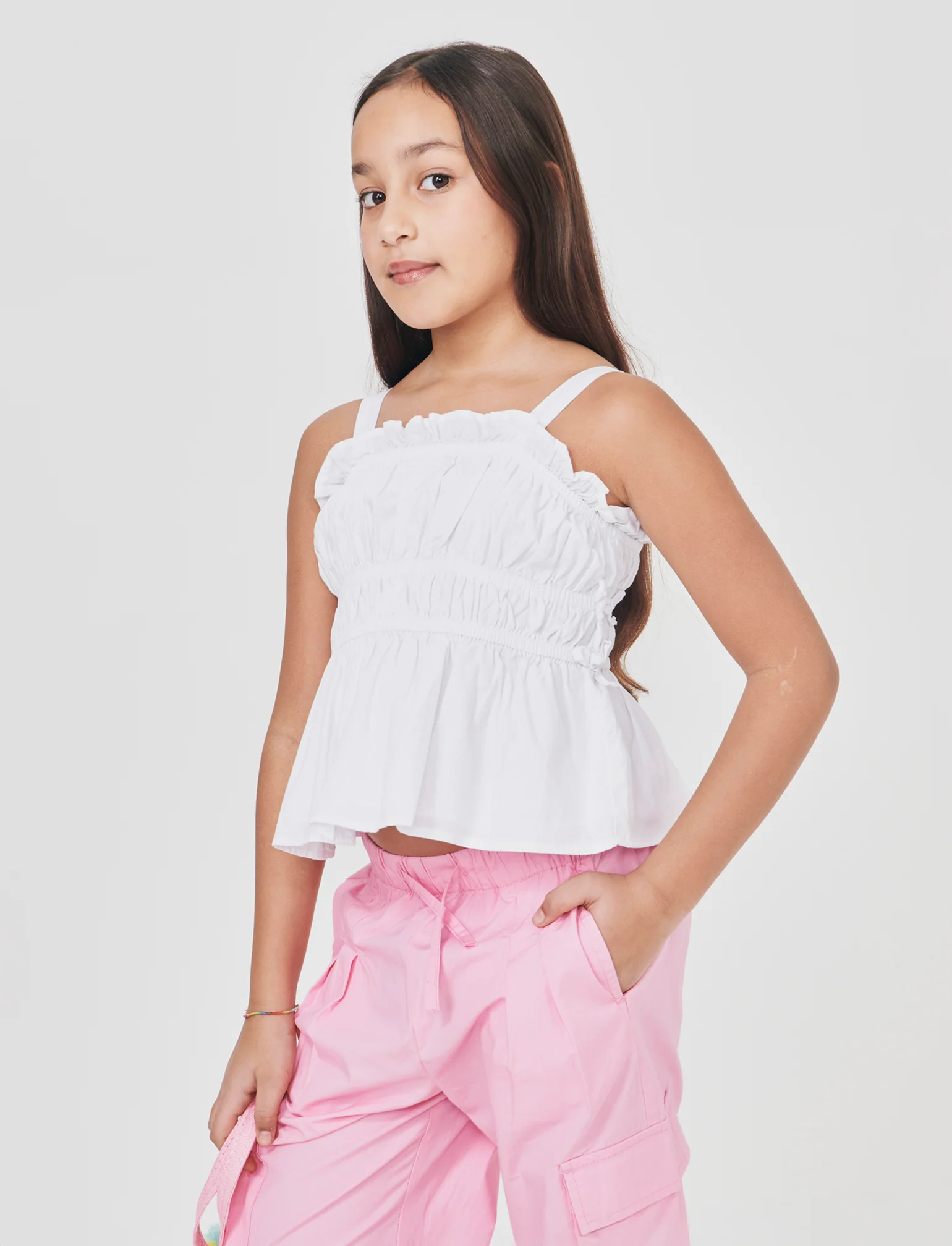 Top in cotone con fiocchi laterali - Bianco - Image 3