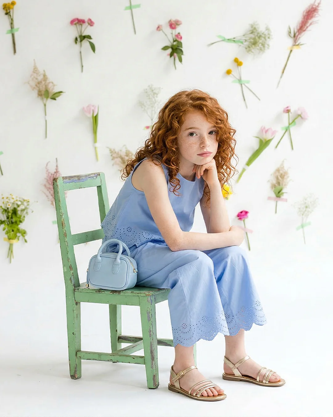 Top in cotone con ricamo elegante - Azzurro