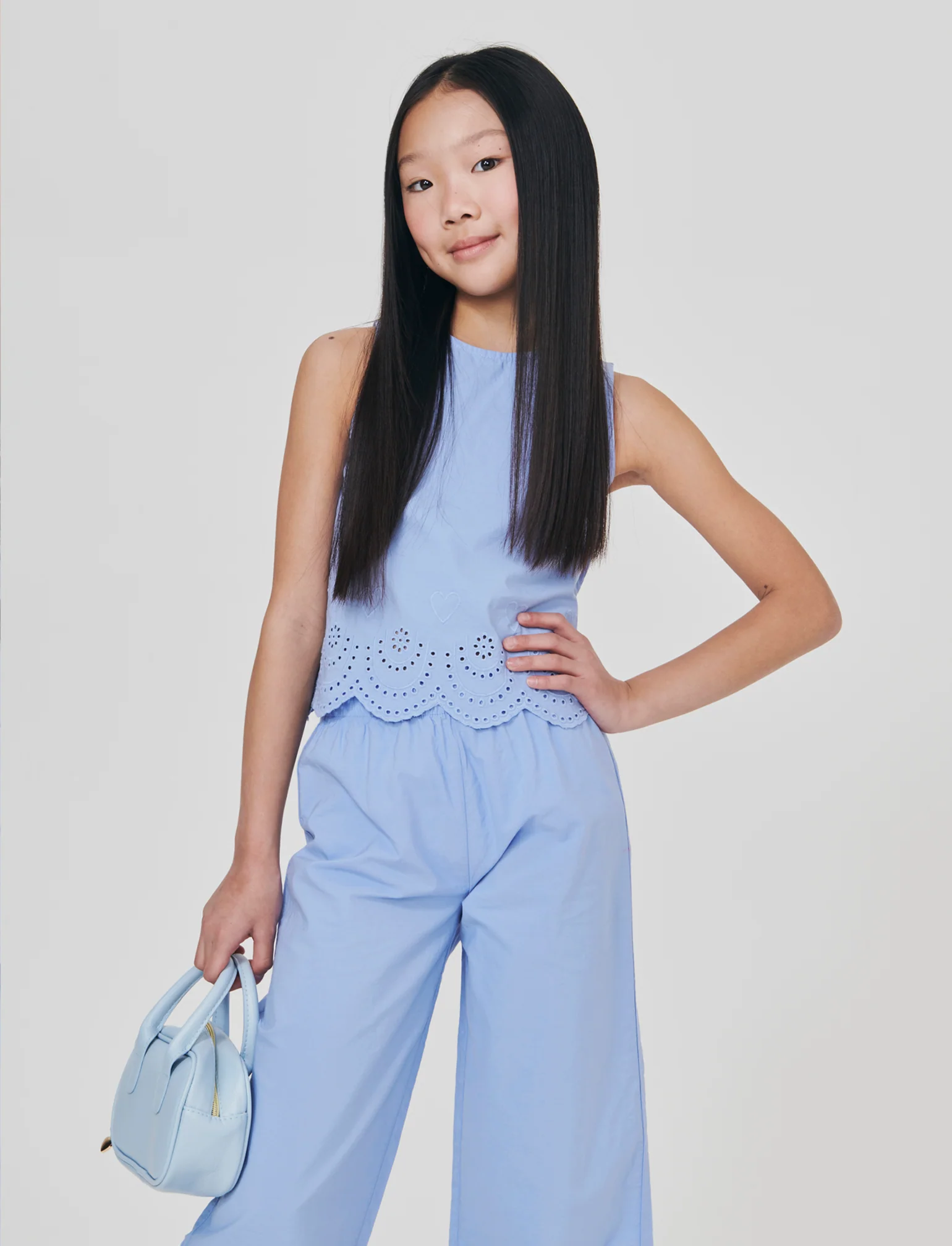 Top in cotone con ricamo elegante - Azzurro - Image 2