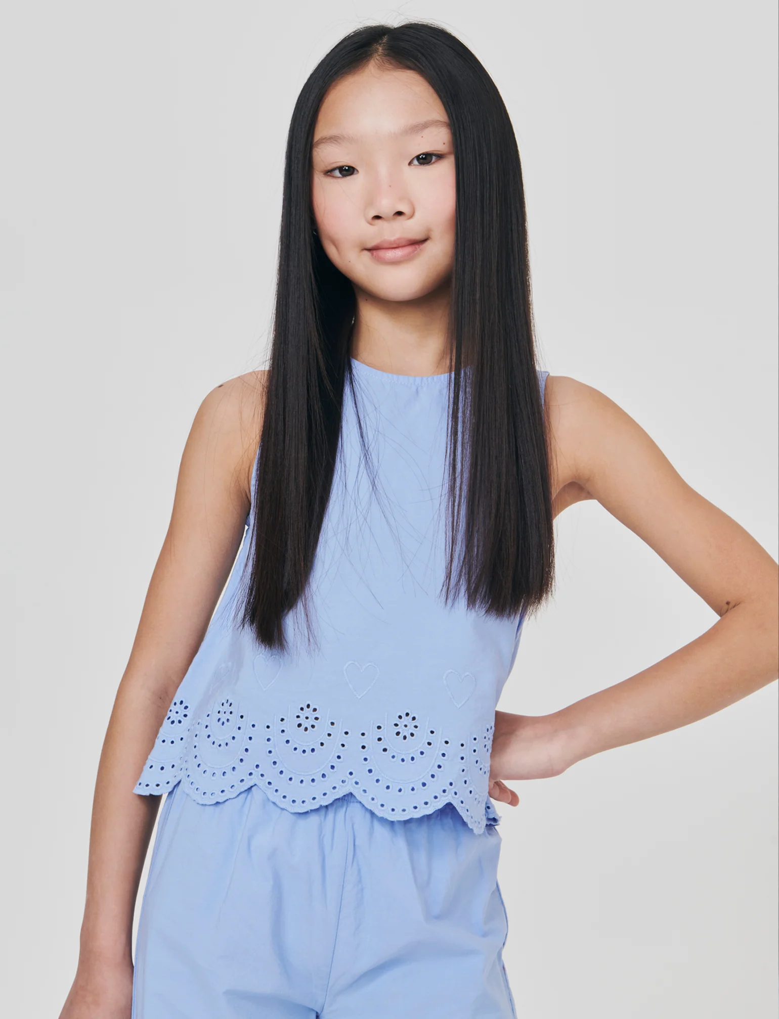 Top in cotone con ricamo elegante - Azzurro - Image 3