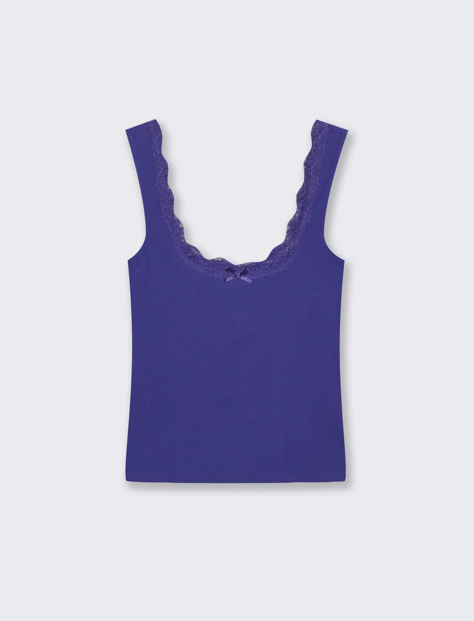Top in cotone con scollo madonna e fiocco - Blu cobalto