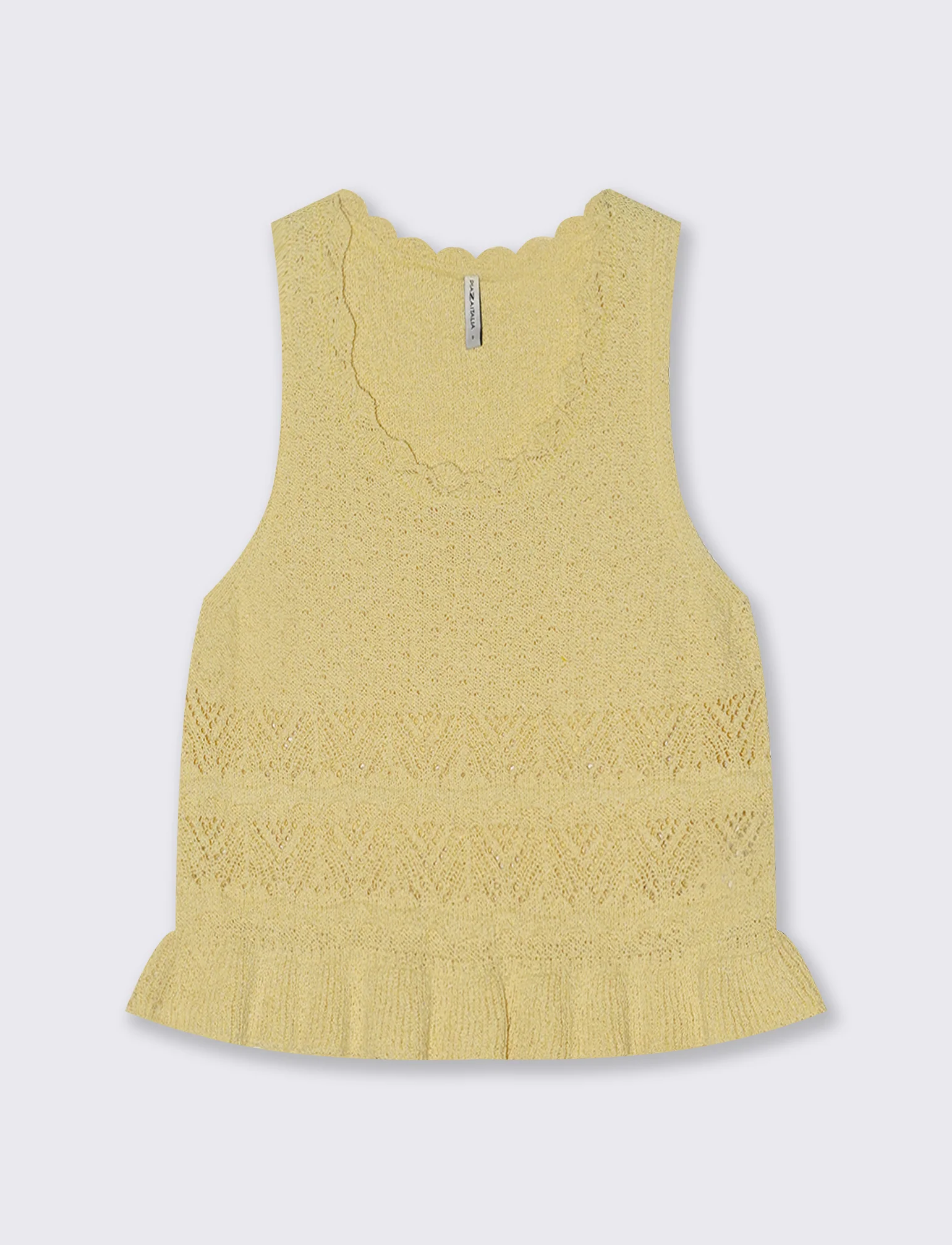 Top in Crochet con Fondo Effetto Balza - Giallo pastello - Image 2