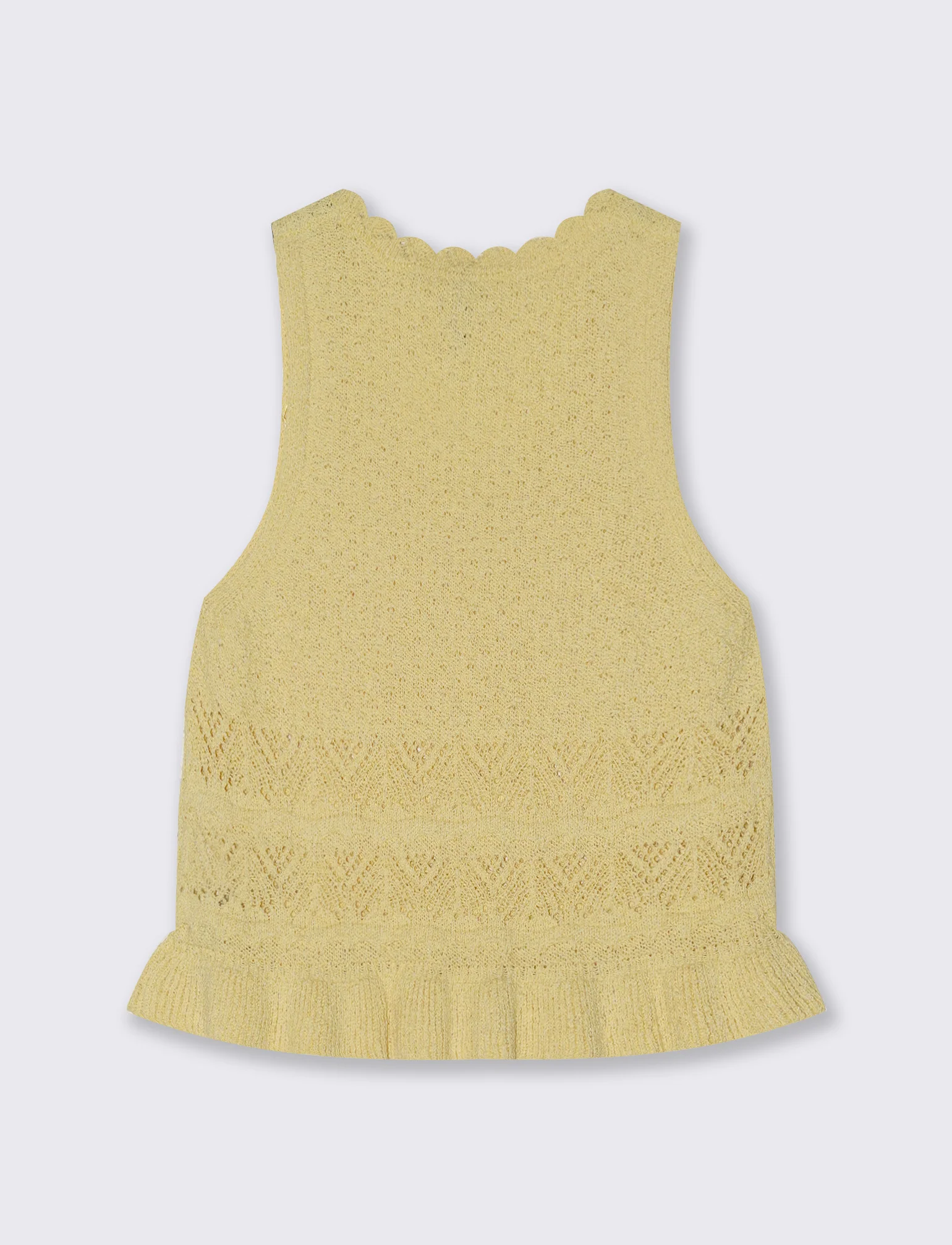 Top in Crochet con Fondo Effetto Balza - Giallo pastello - Image 4