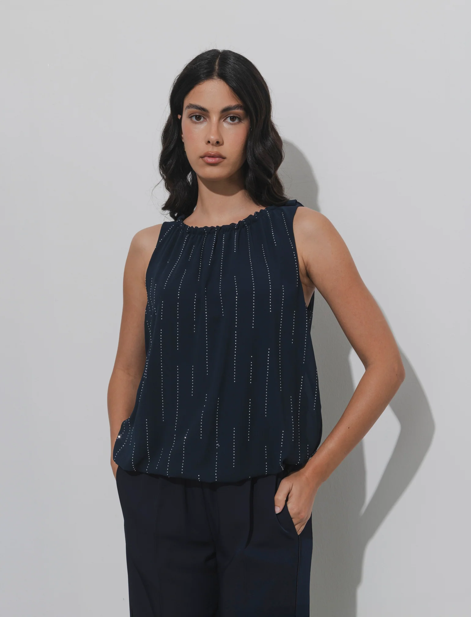 Top in fantasia con tessuto leggero - Blu - Image 2