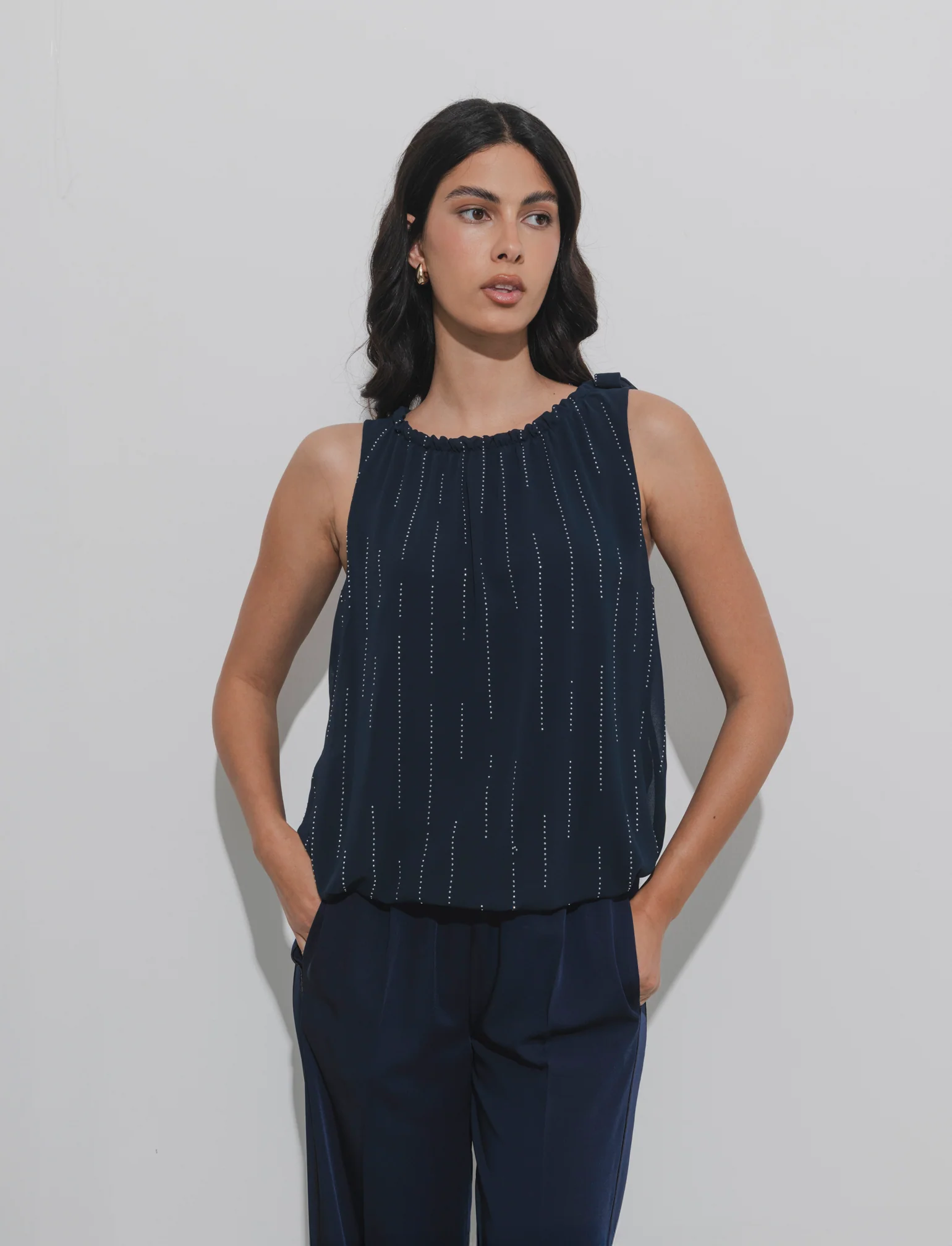 Top in fantasia con tessuto leggero - Blu - Image 3