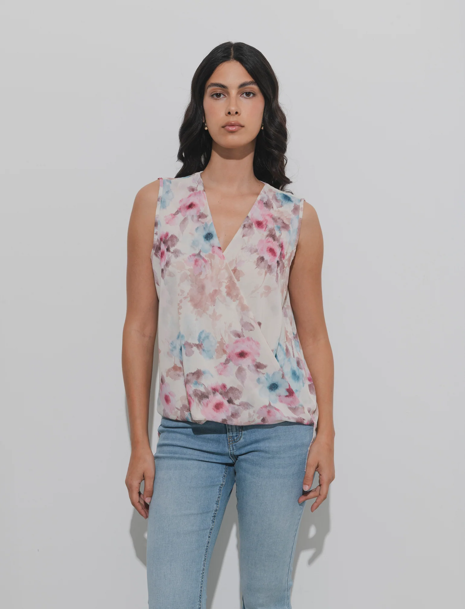 Top in fantasia in tessuto leggero - Bianco gesso - Image 3
