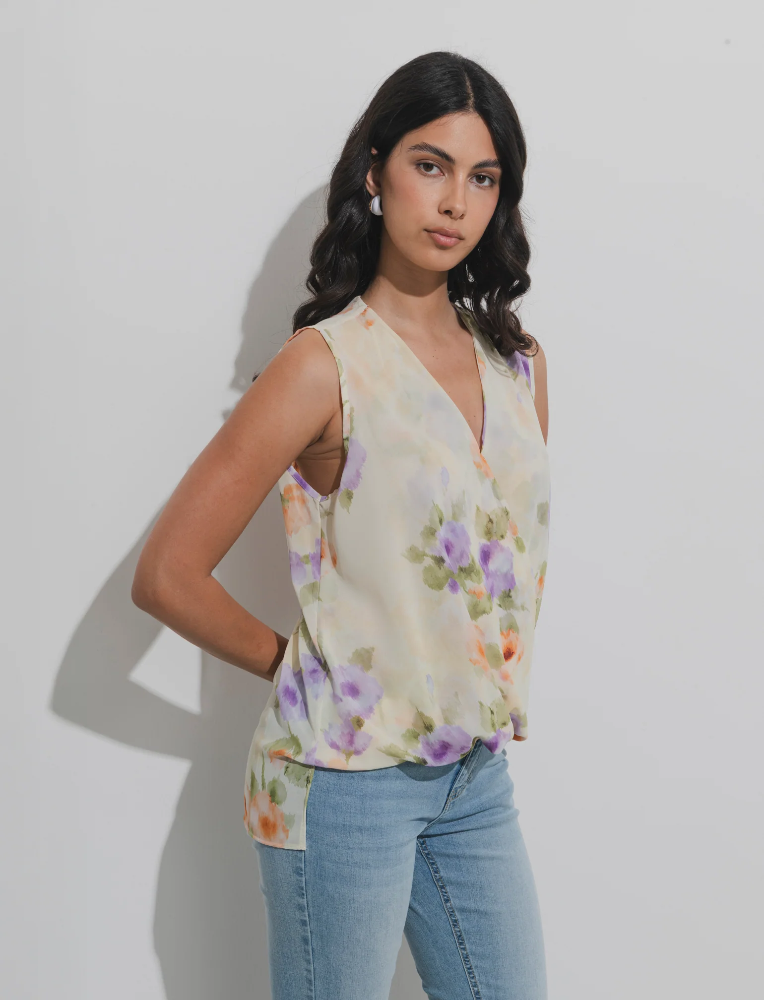 Top in fantasia in tessuto leggero - Giallo