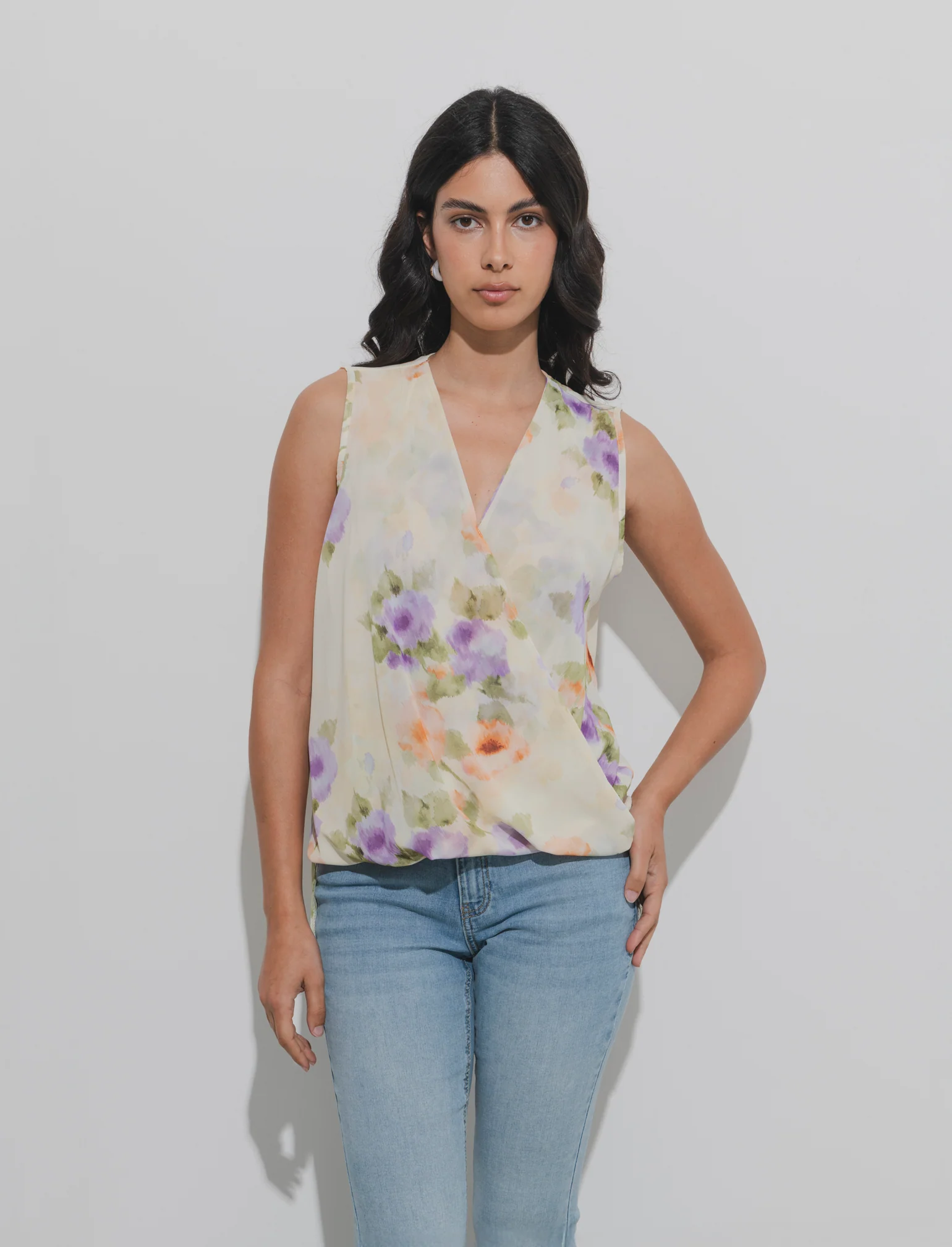 Top in fantasia in tessuto leggero - Giallo - Image 3