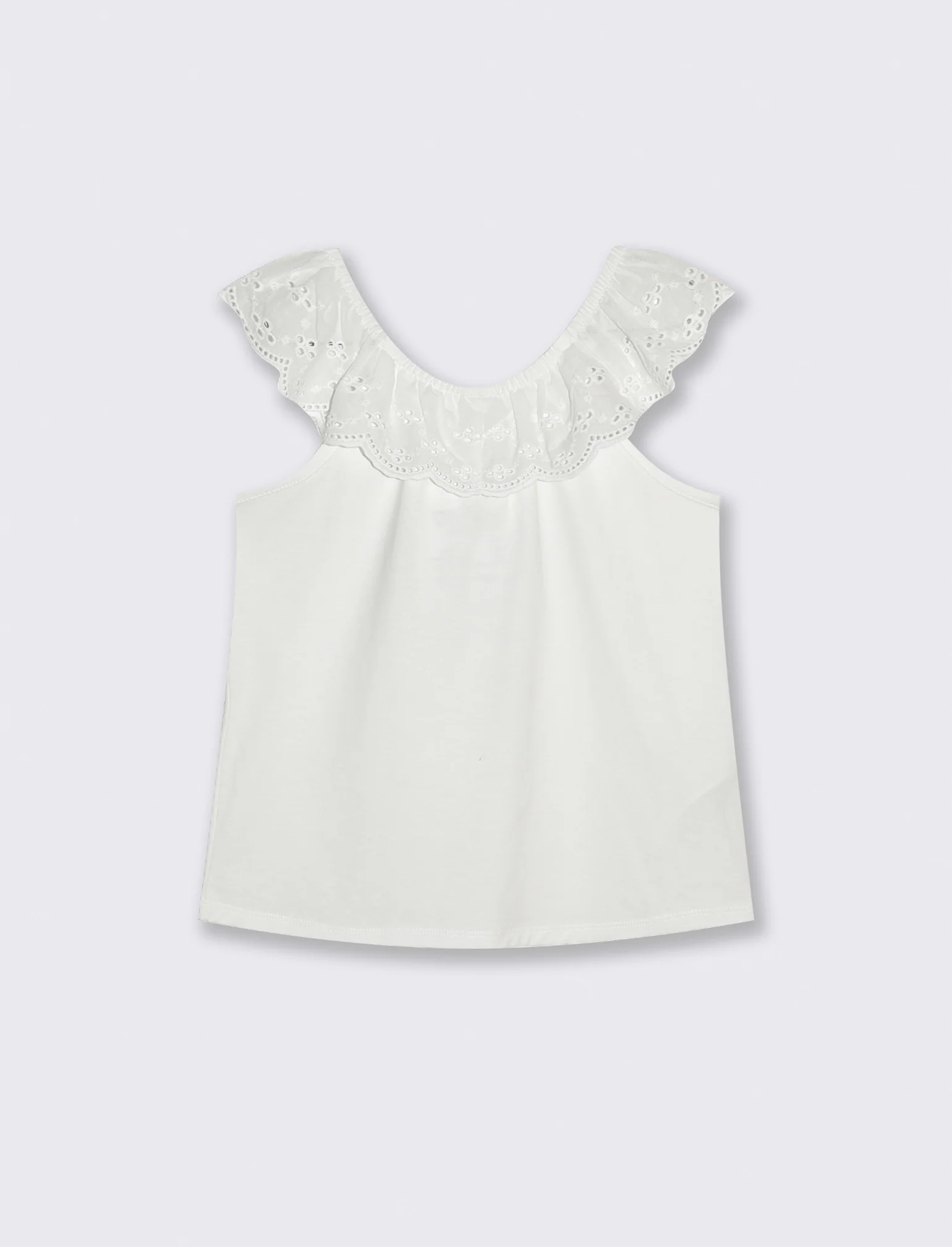 Top in jersey con rouches ricamate - Bianco - Image 2