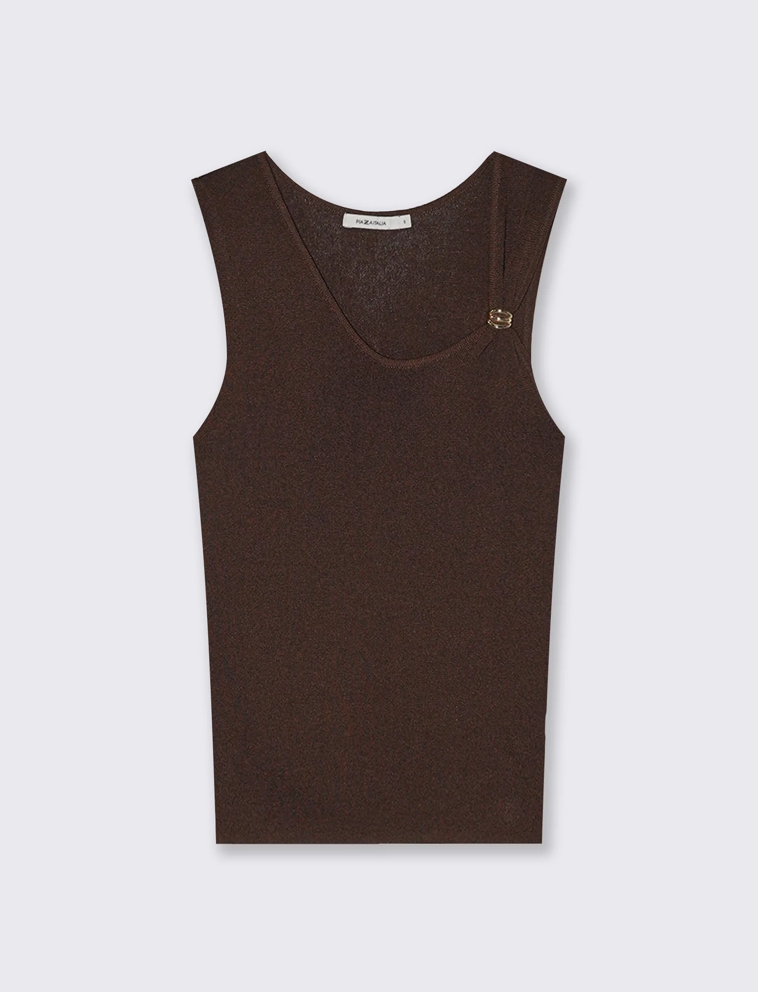 Top in Maglia con Scollo Asimmetrico e Gioiello - Marrone cioccolato