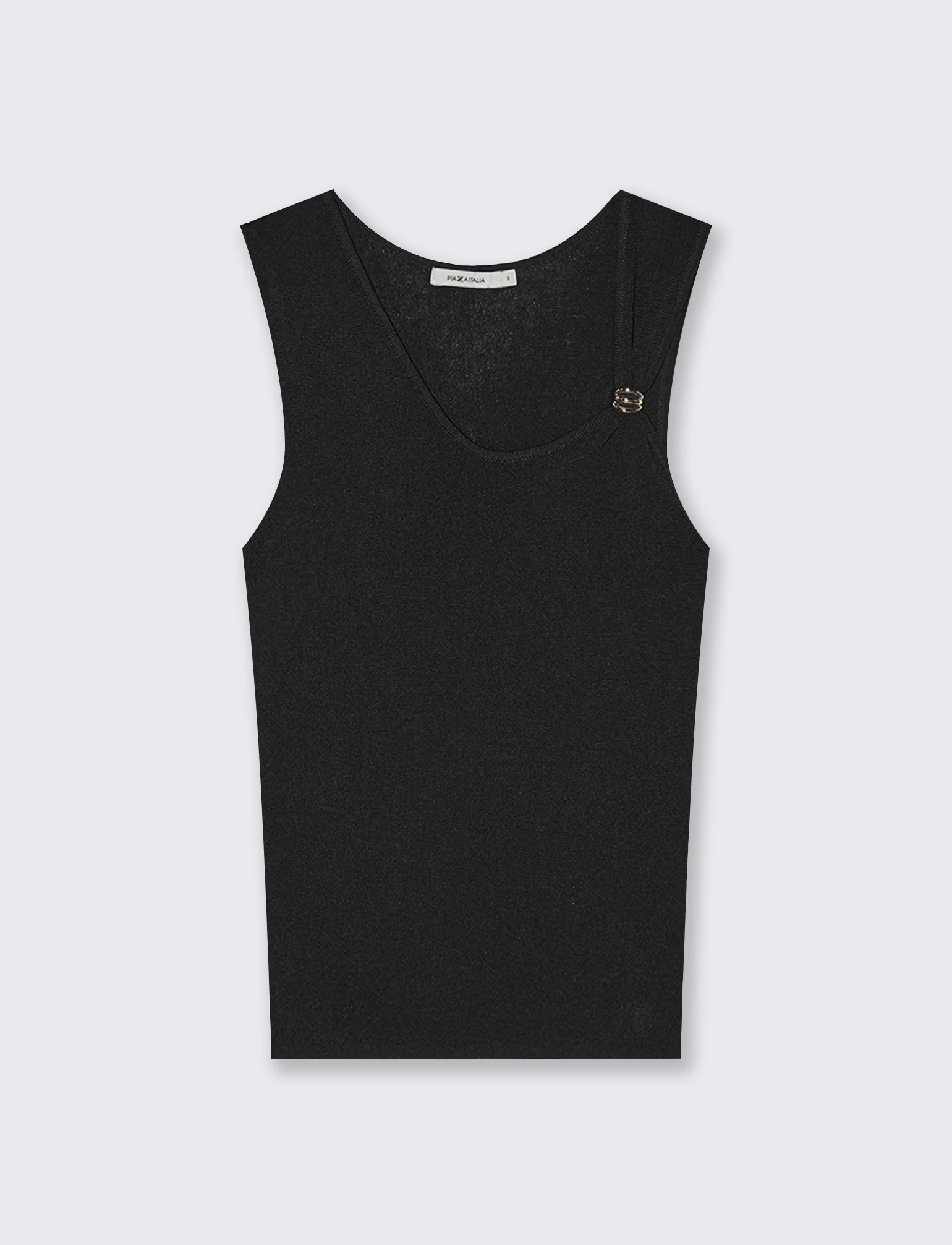 Top in Maglia con Scollo Asimmetrico e Gioiello - Nero