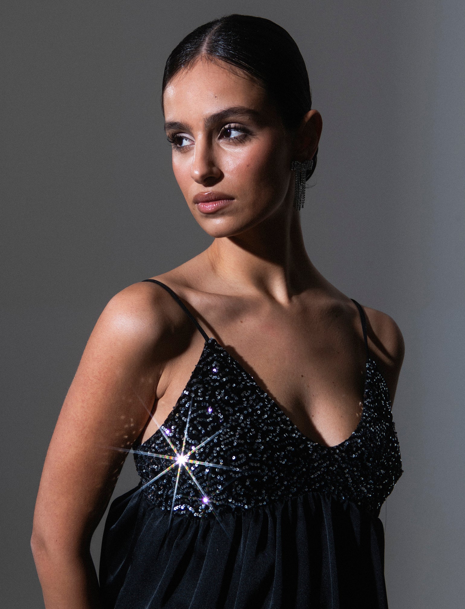 Top in paillettes e georgette - Argento - Image 3