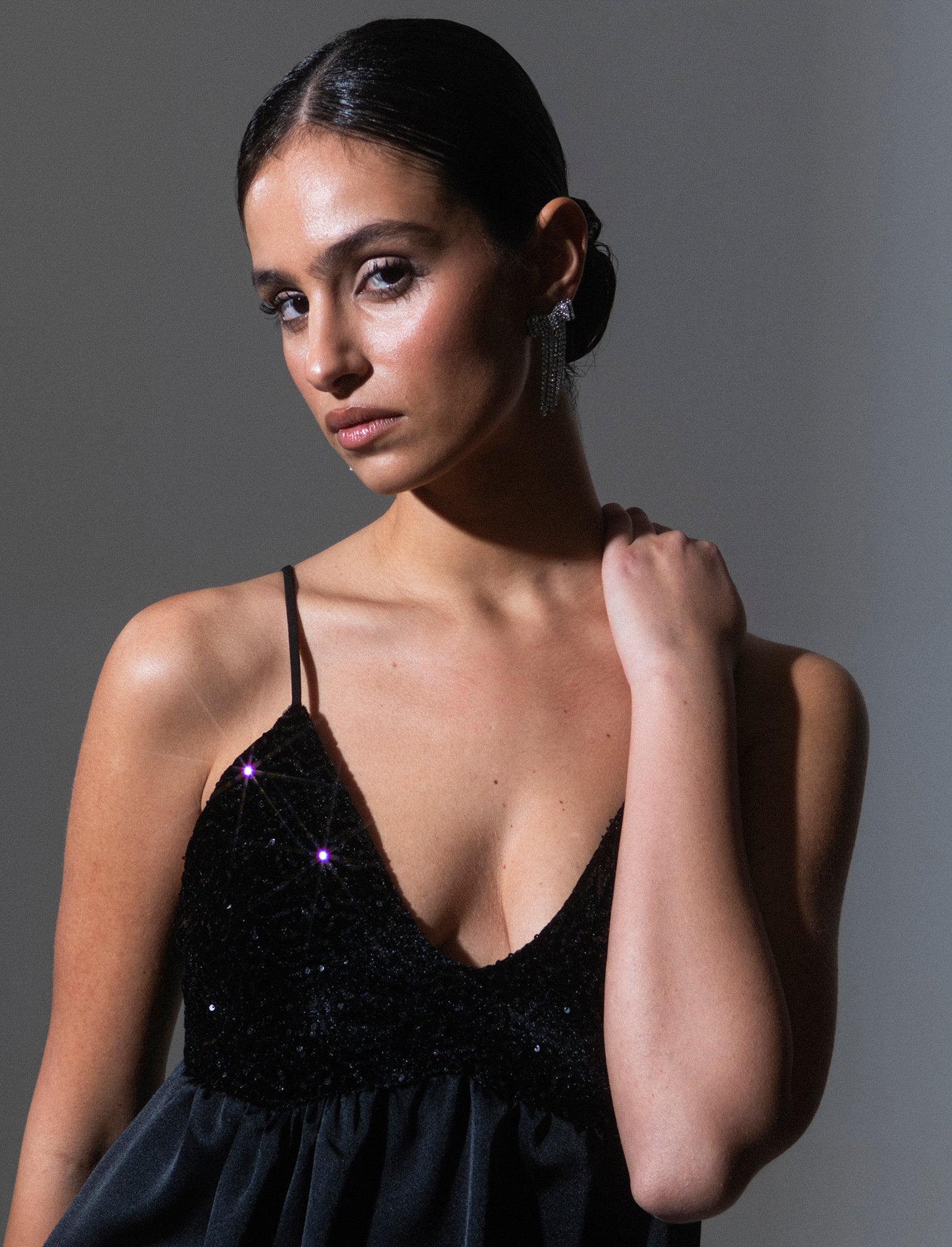 Top in paillettes e georgette - Nero - Image 3