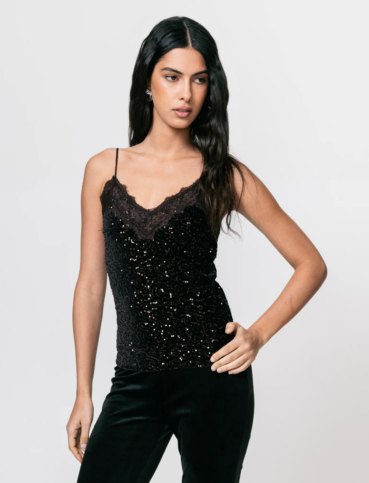 Top in paillettes e pizzo - Moro - Image 3