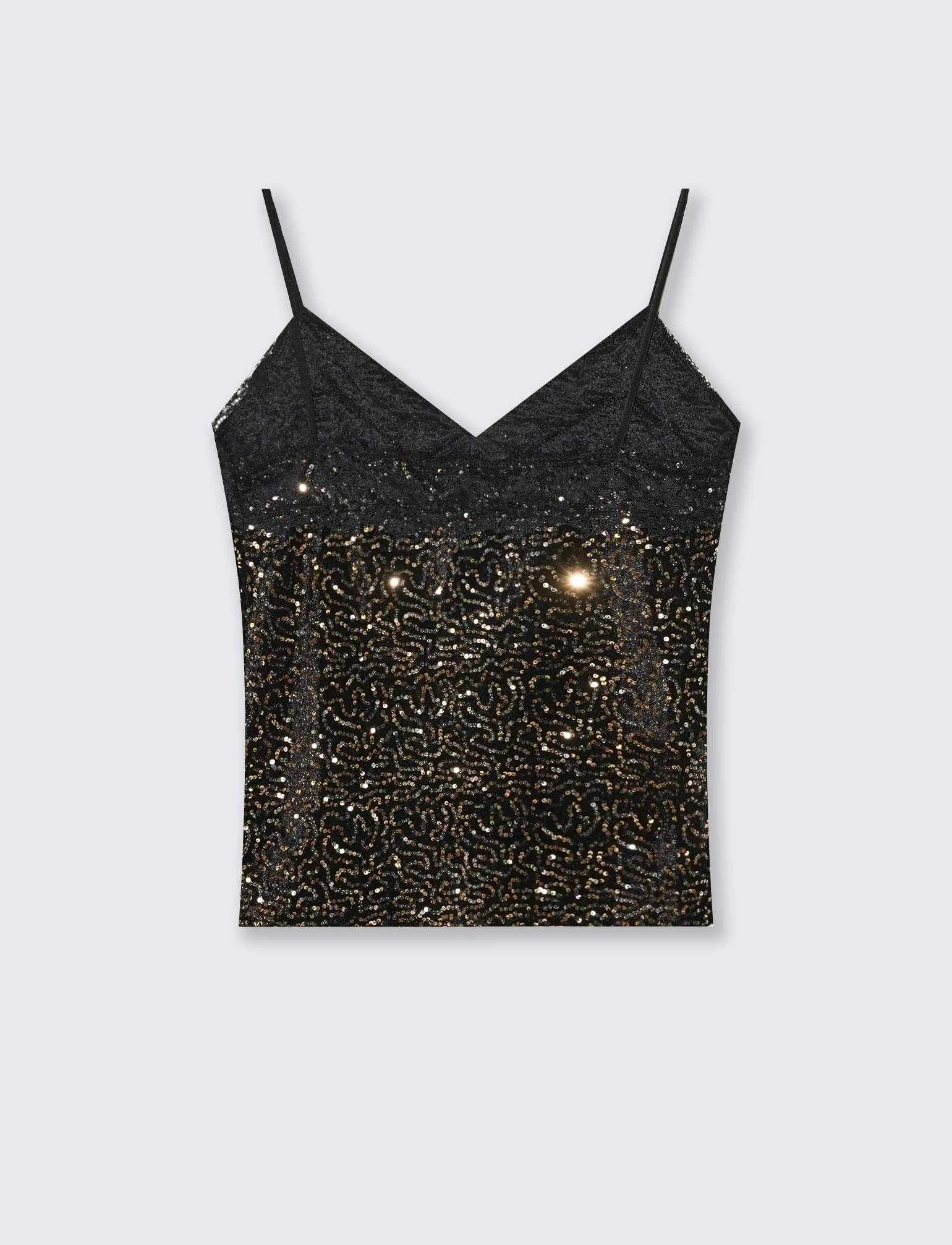 Top in paillettes e pizzo - Oro - Image 2