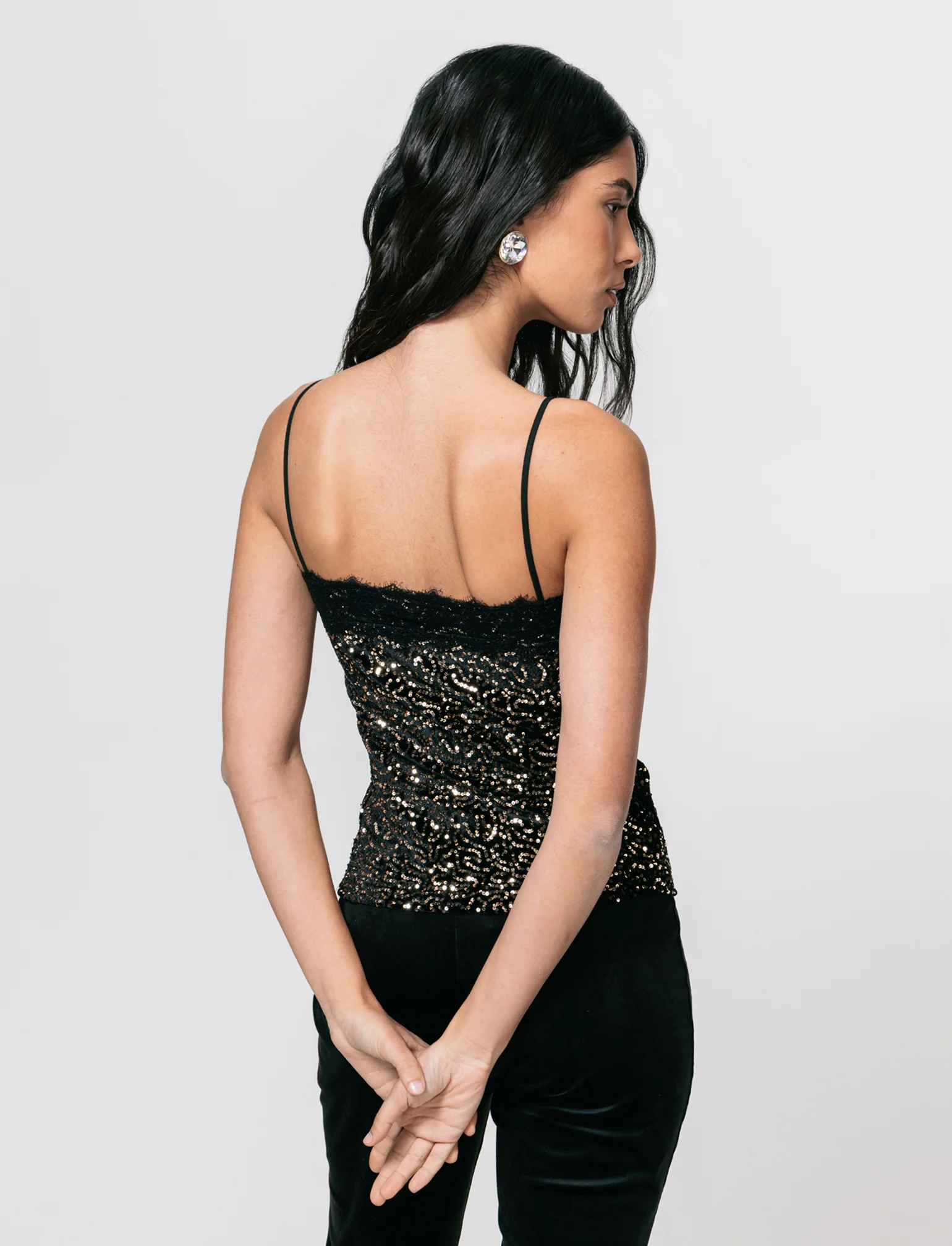 Top in paillettes e pizzo - Oro - Image 4