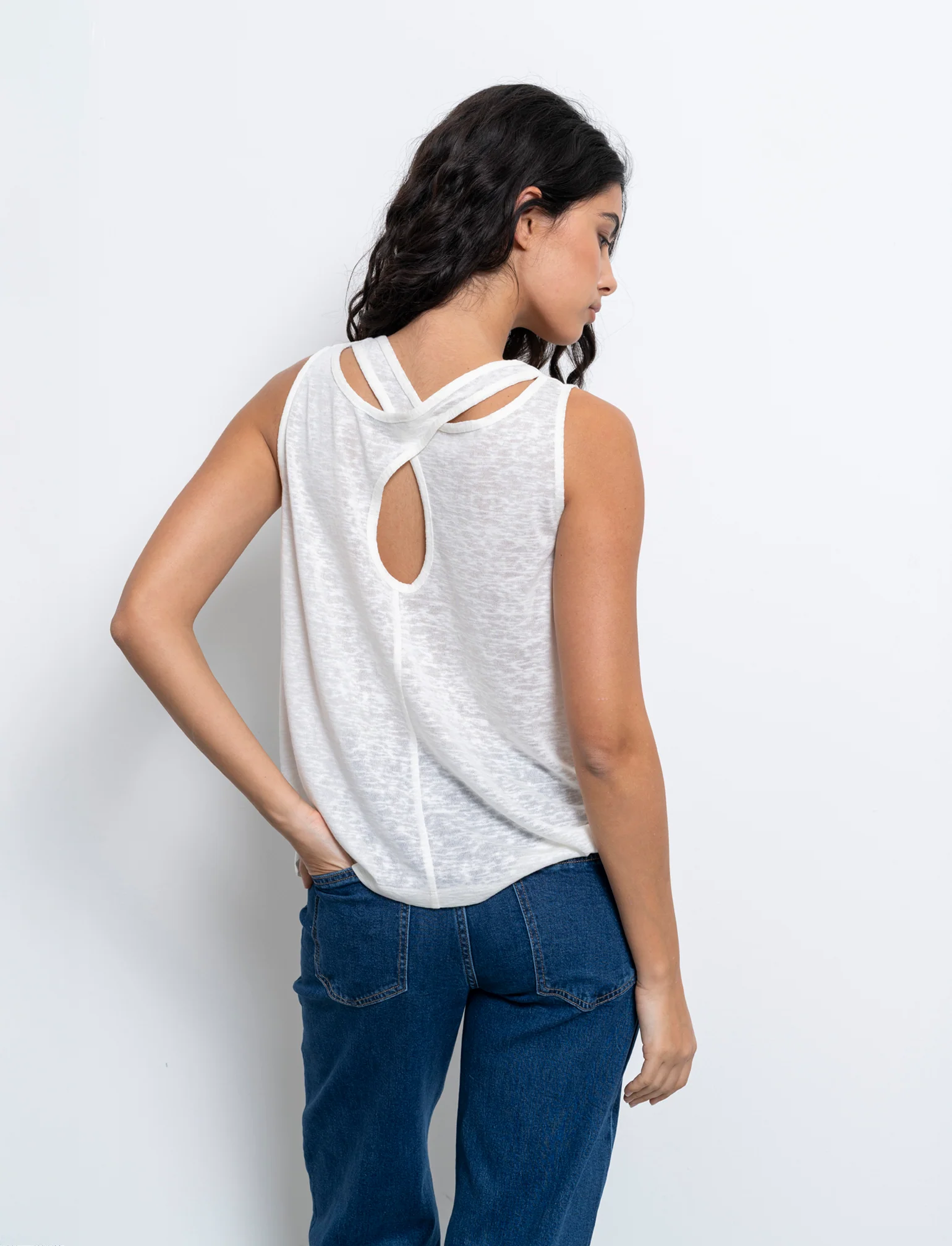 Top in tessuto effetto lino da donna - Avorio
