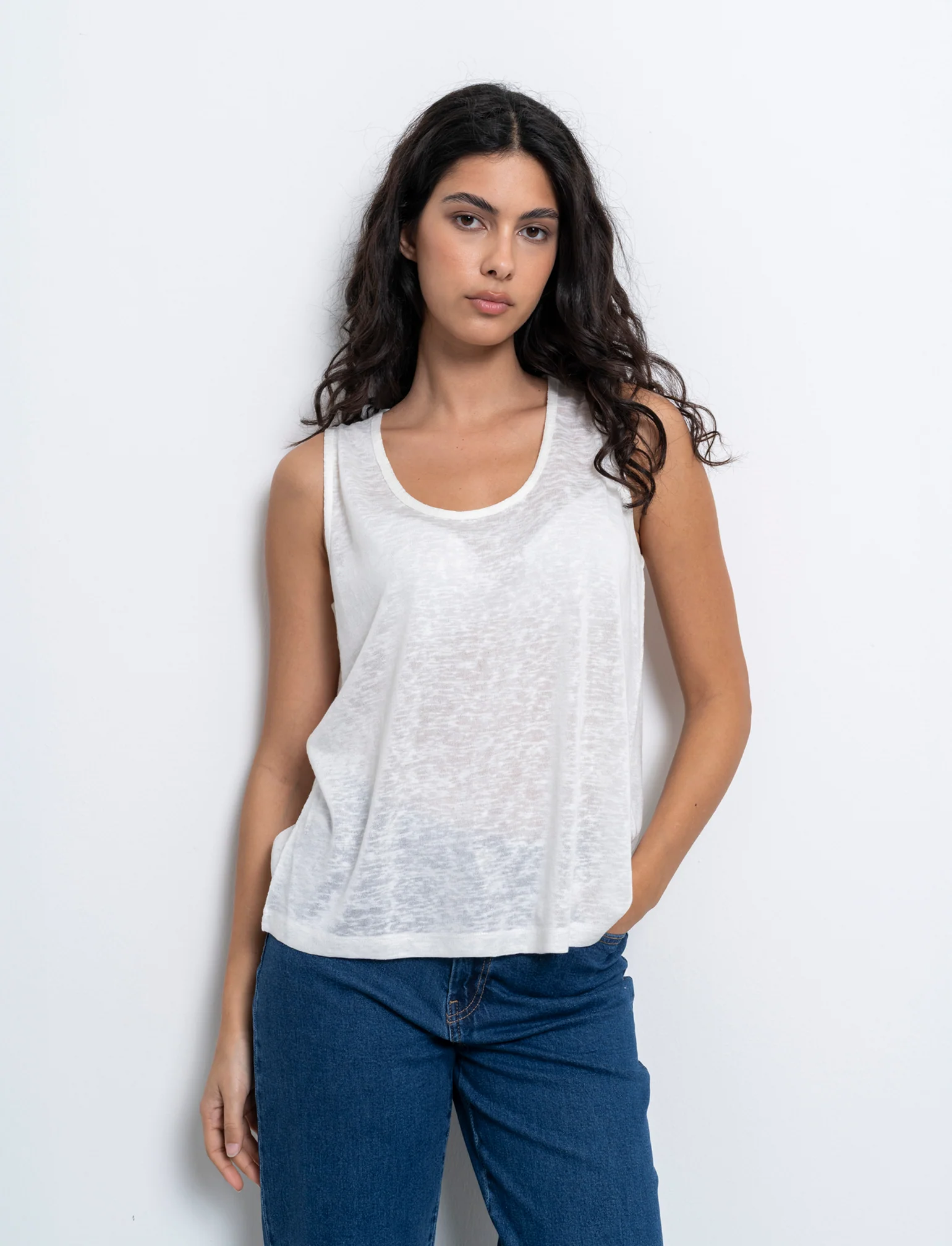 Top in tessuto effetto lino da donna - Avorio - Image 3