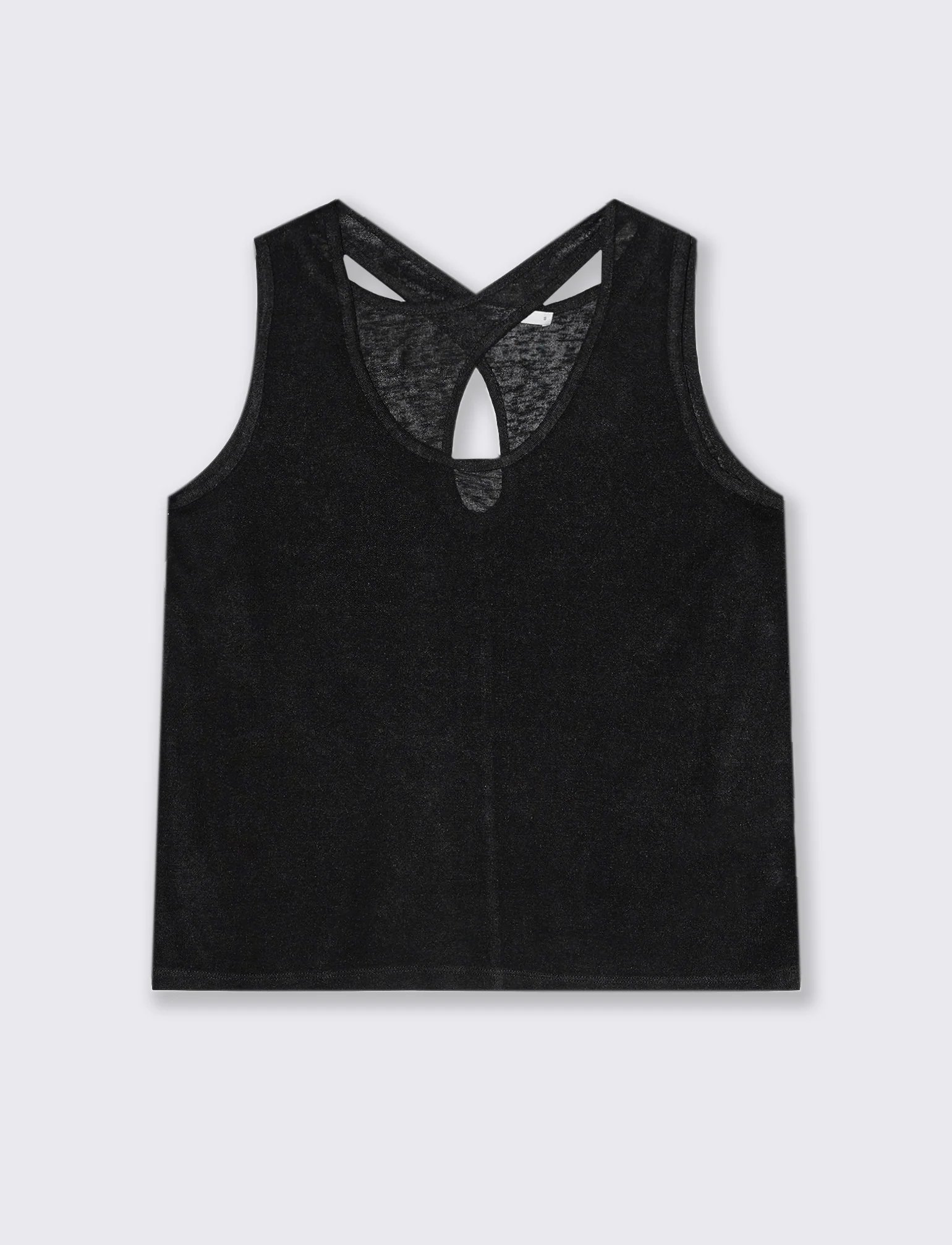 Top in tessuto effetto lino da donna - Nero - Image 4
