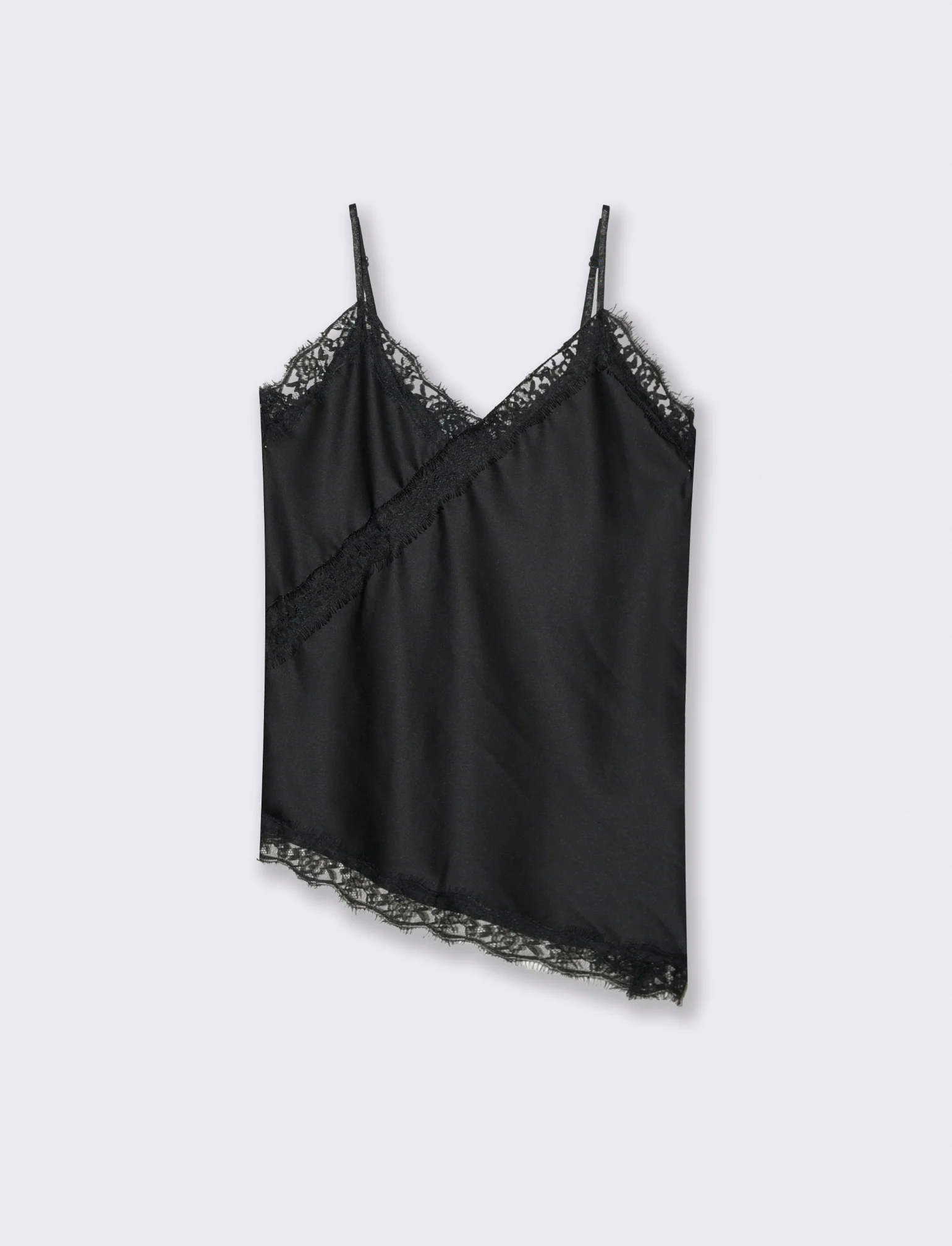 Top pizzo con bretelline - Nero