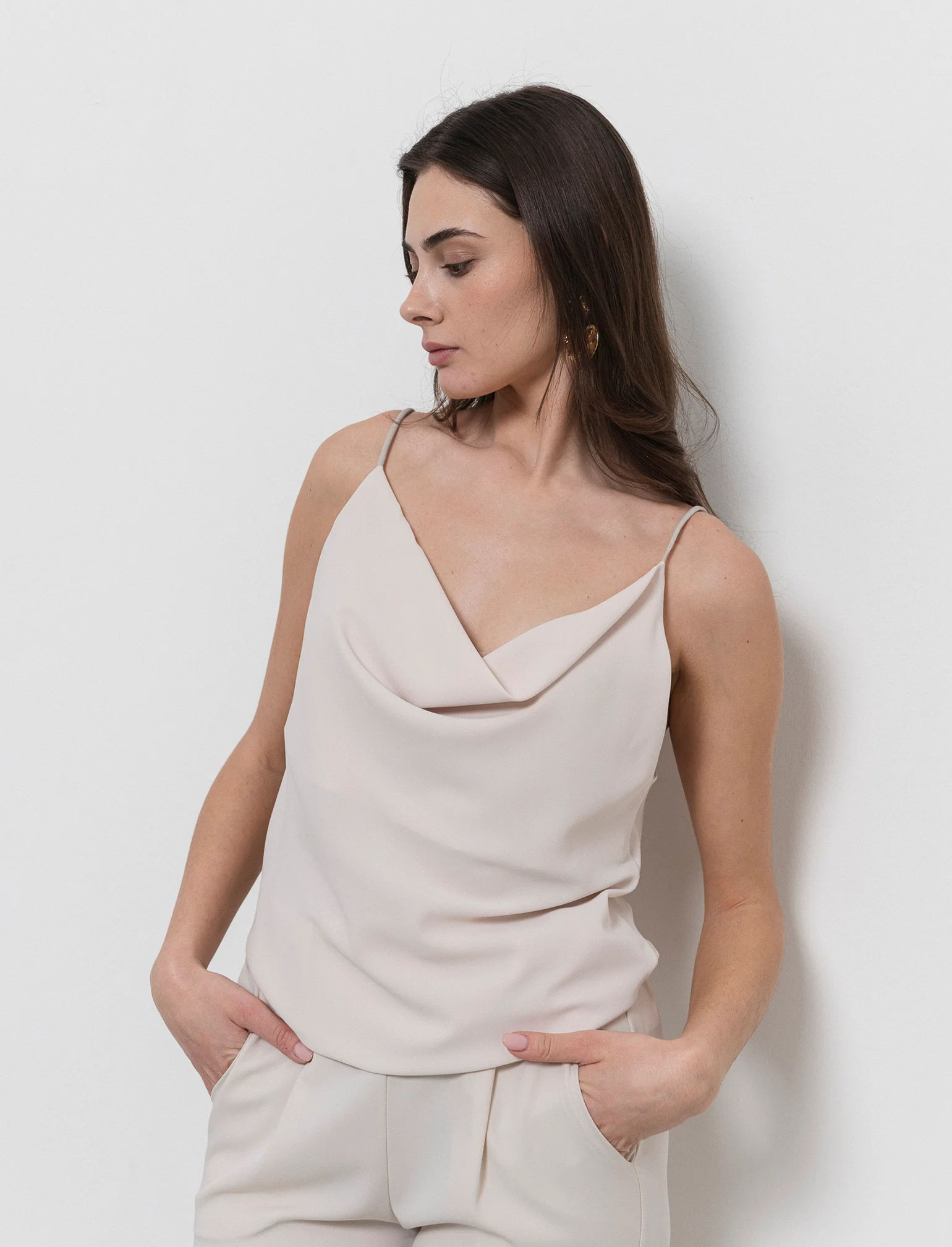 Top raso con bretelline elastiche - Beige corda