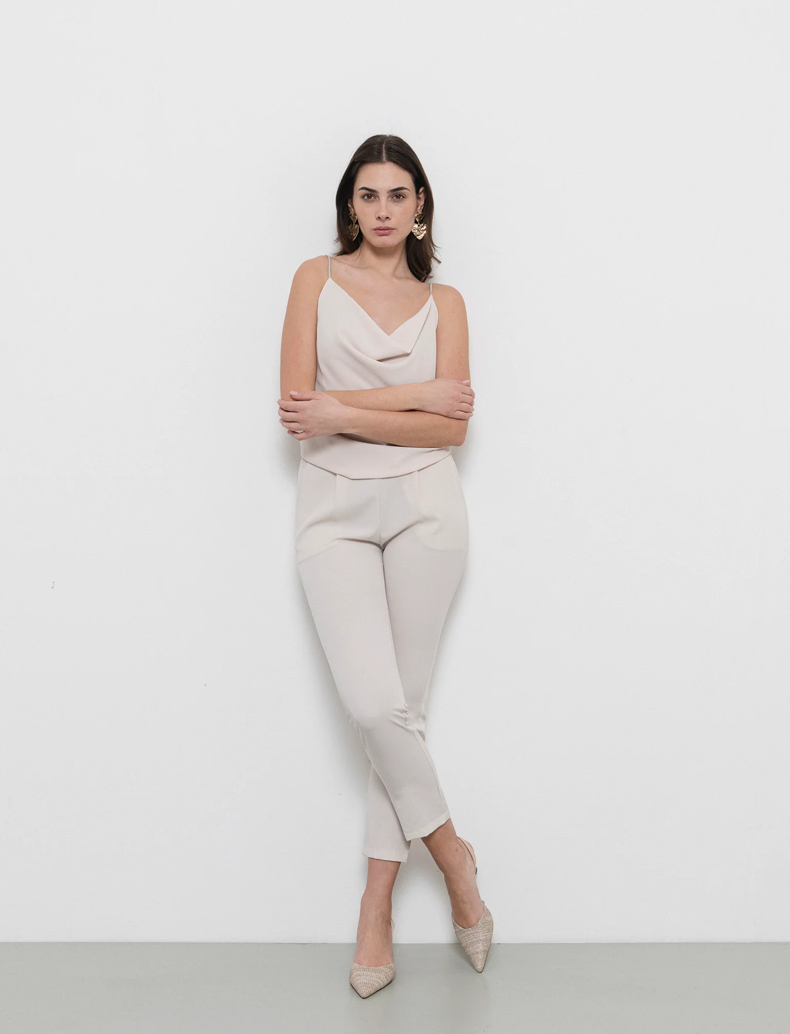 Top raso con bretelline elastiche - Beige corda - Image 2