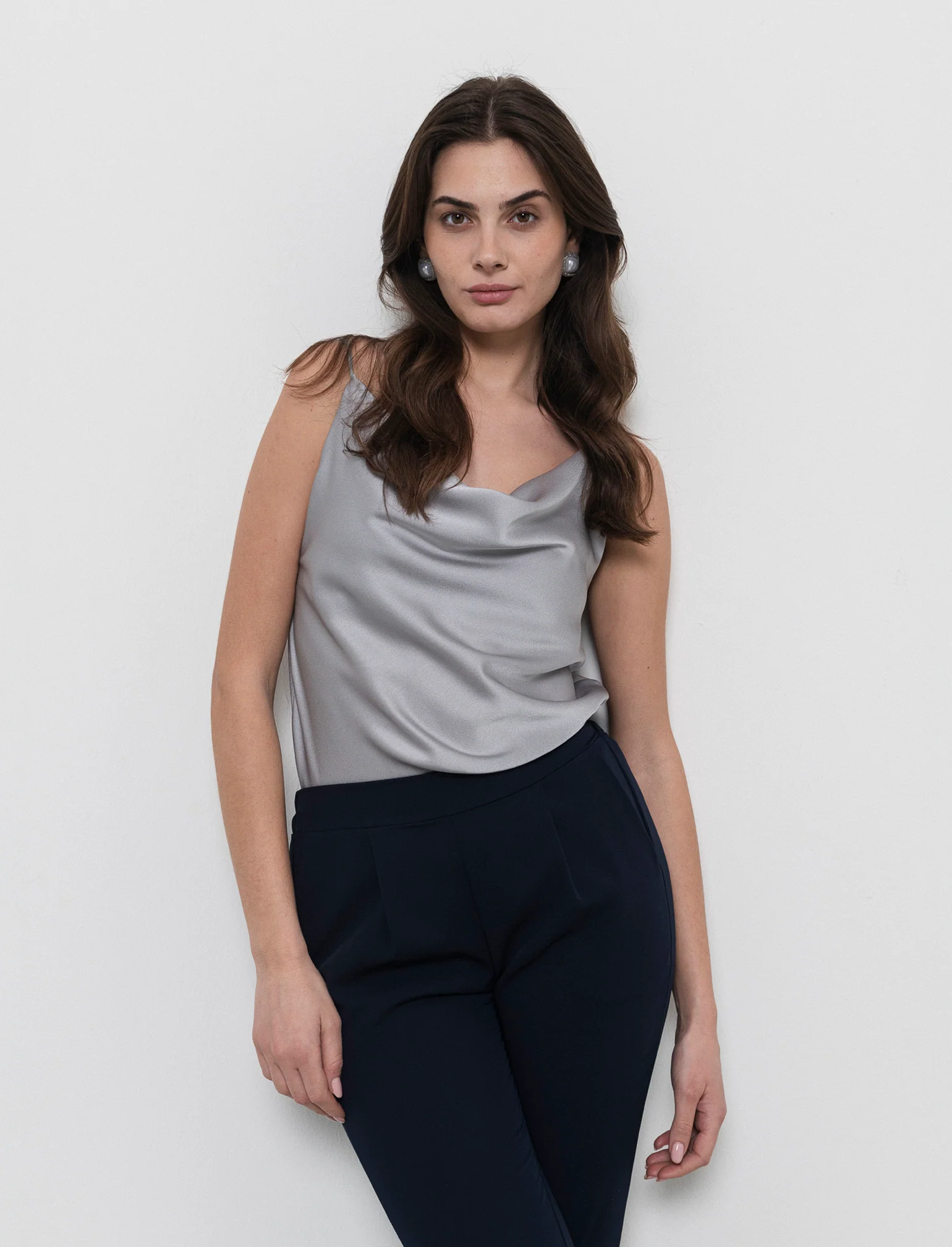 Top raso con bretelline elastiche - Grigio