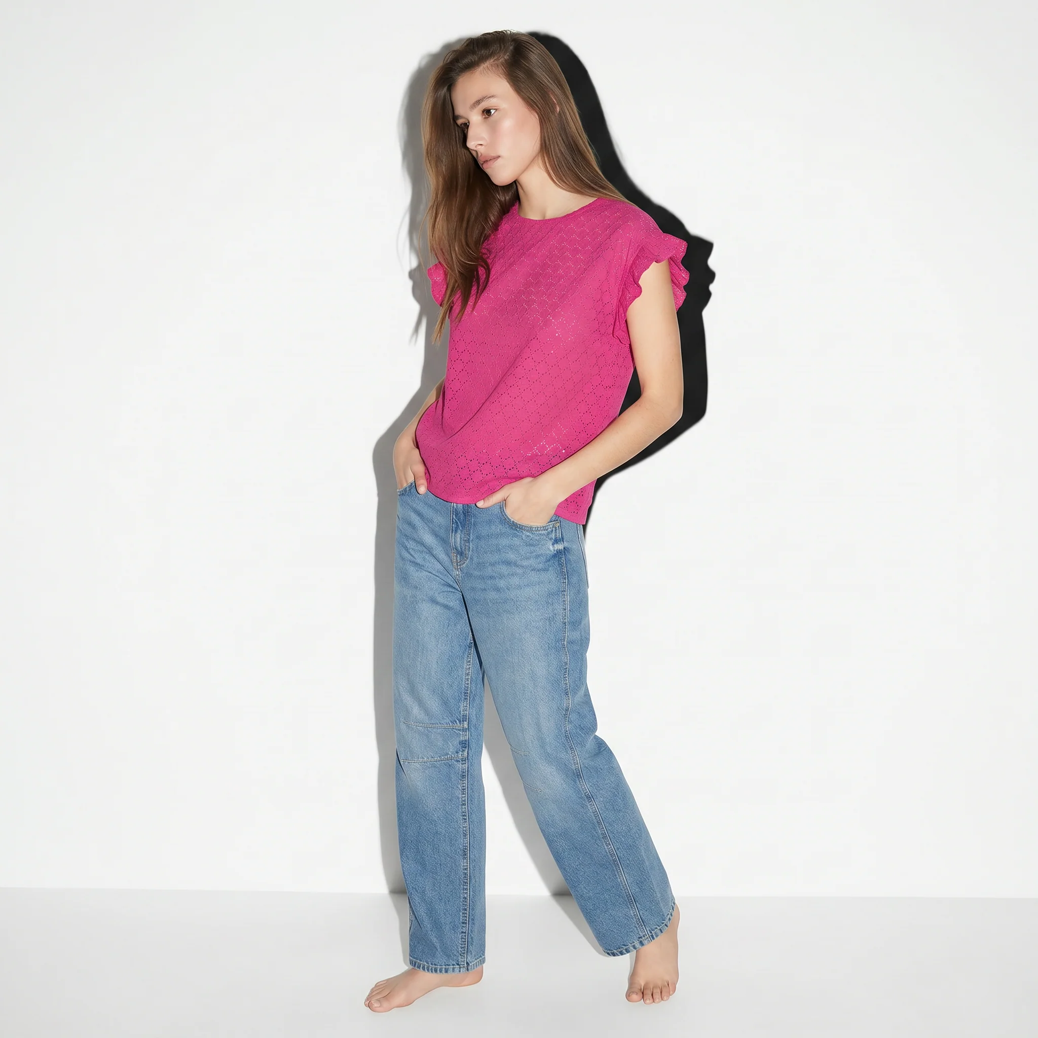 Top Rouches con Girocollo e Maniche - Fuxia - Image 3