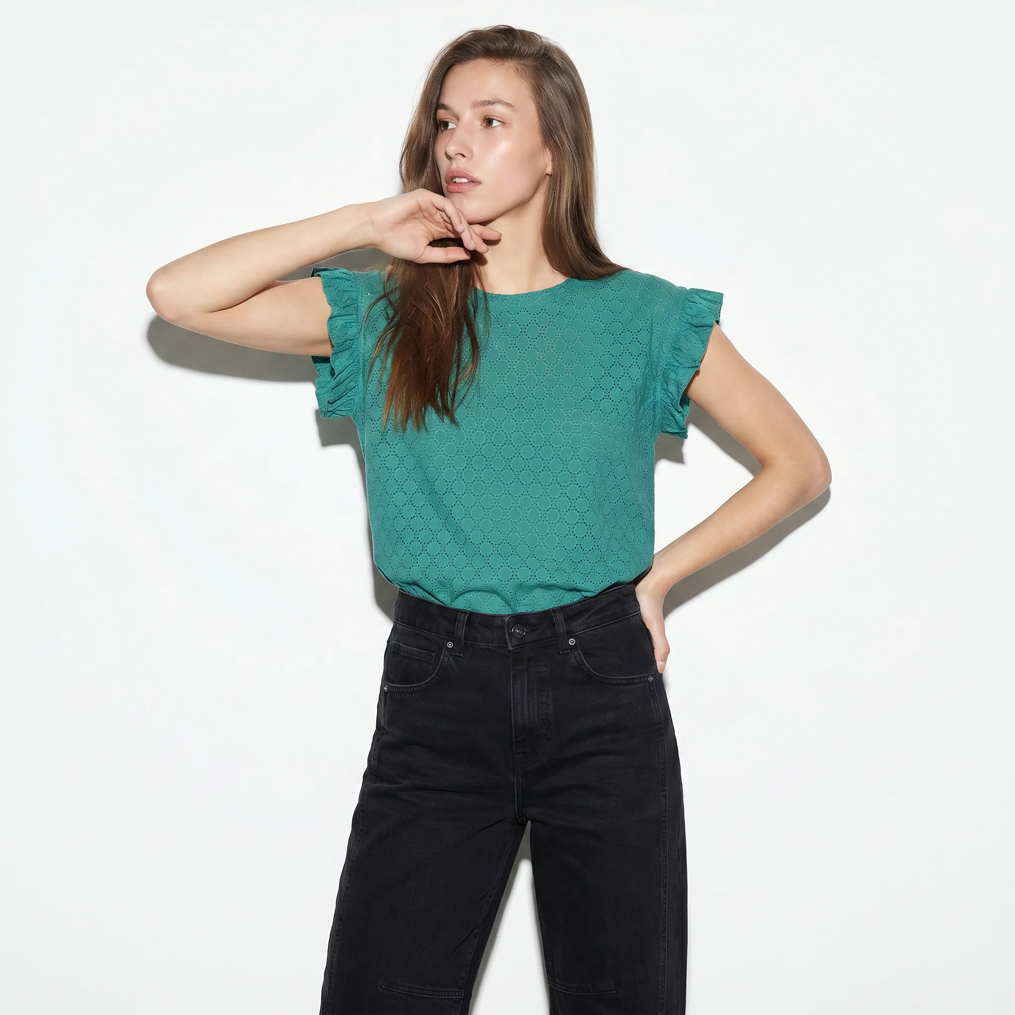 Top Rouches con Girocollo e Maniche - Verde smeraldo - Image 3