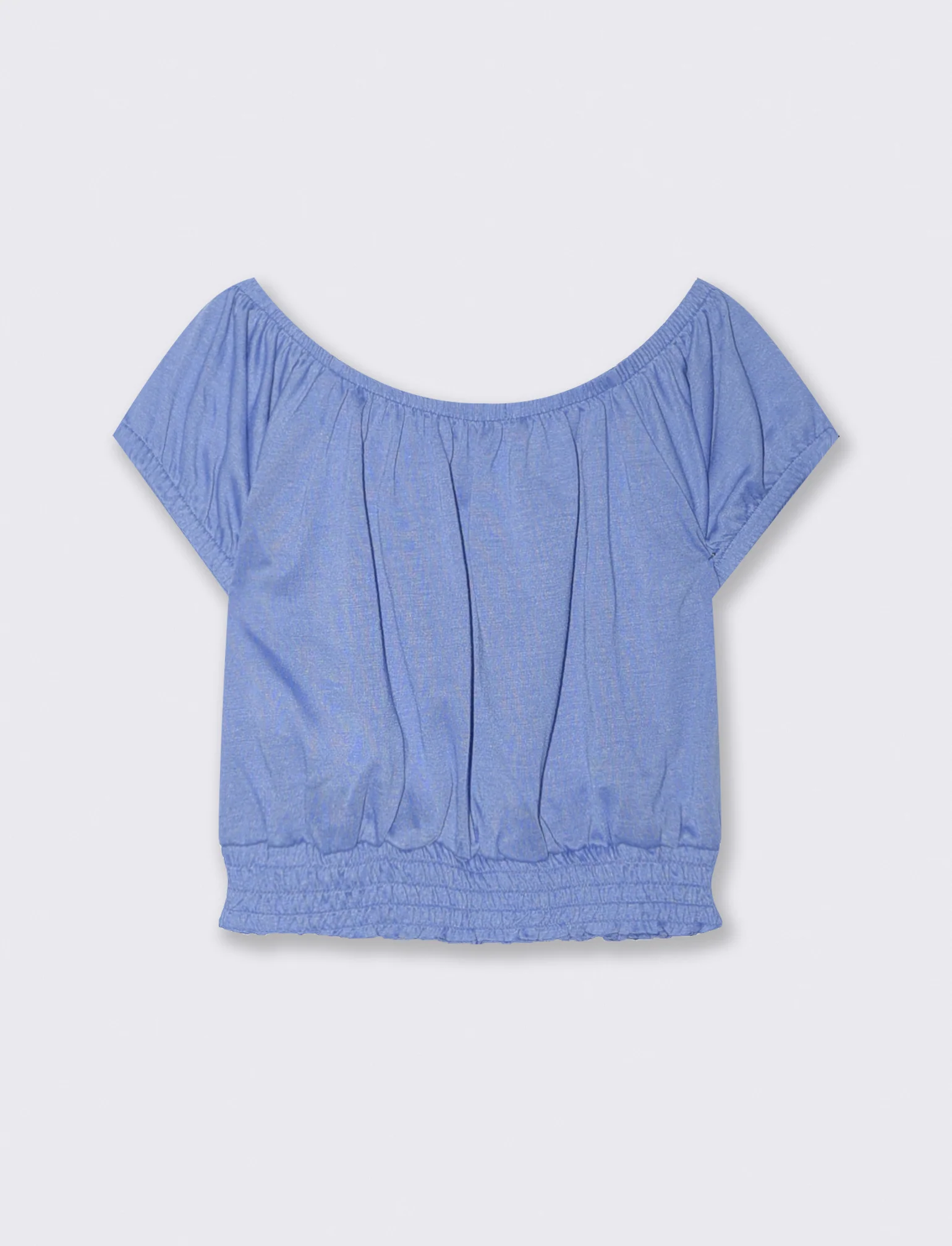 Top scollo a barca con elastico arricciato - Azzurro cielo - Image 2