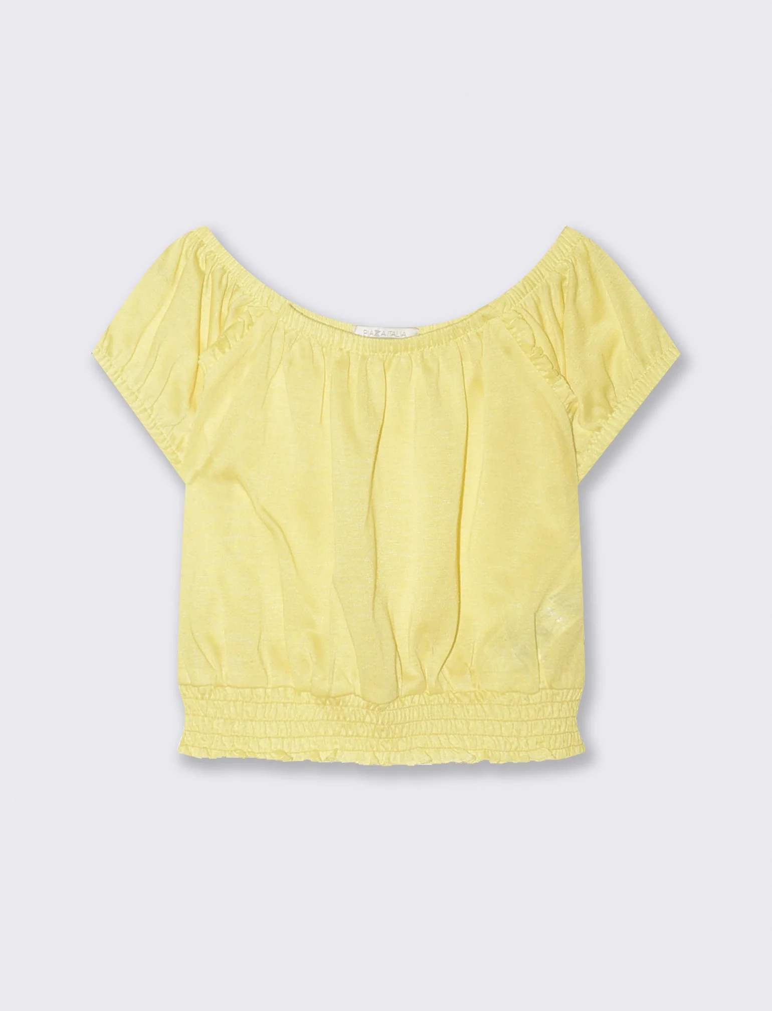 Top scollo a barca con elastico arricciato - Giallo - Image 2