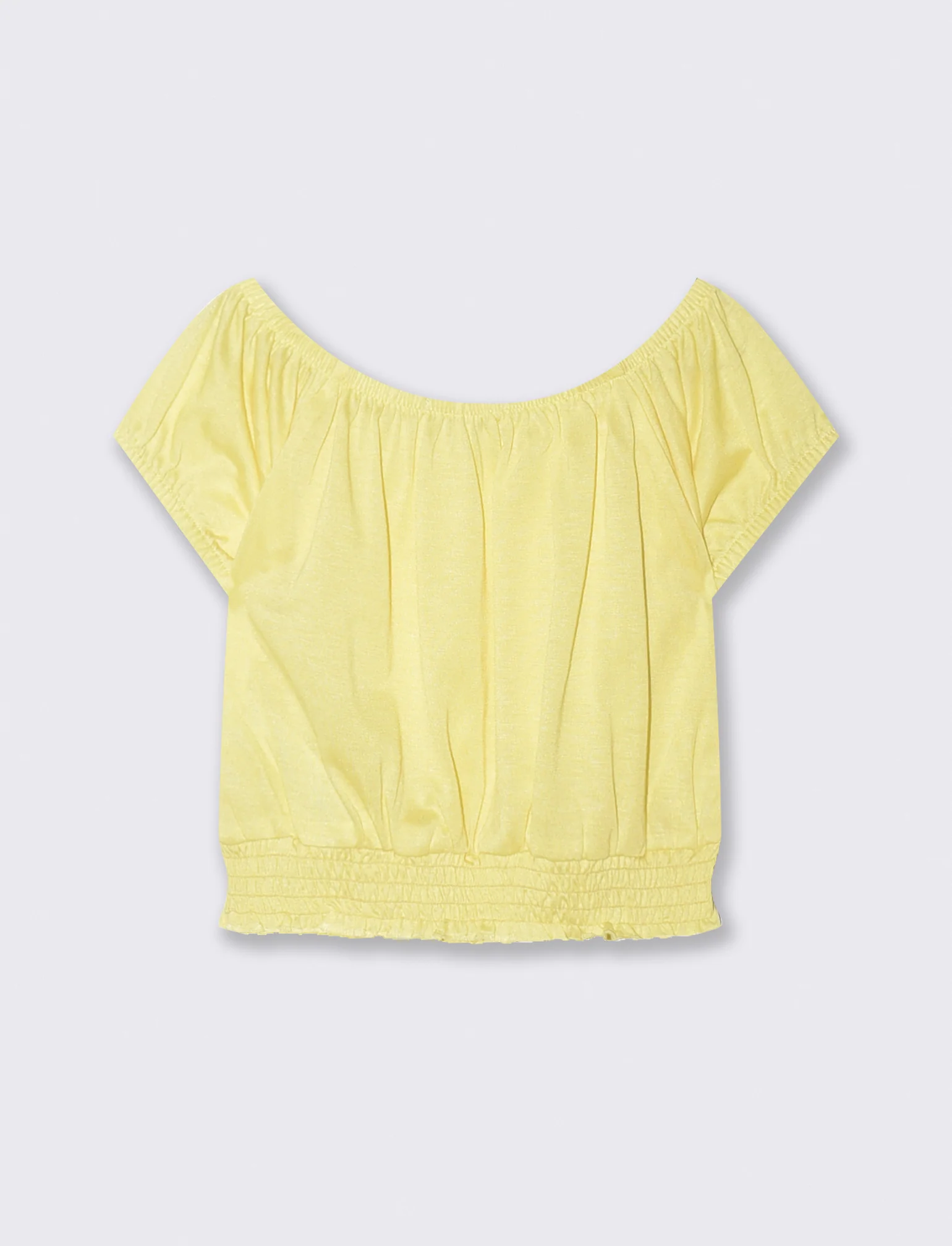 Top scollo a barca con elastico arricciato - Giallo - Image 3