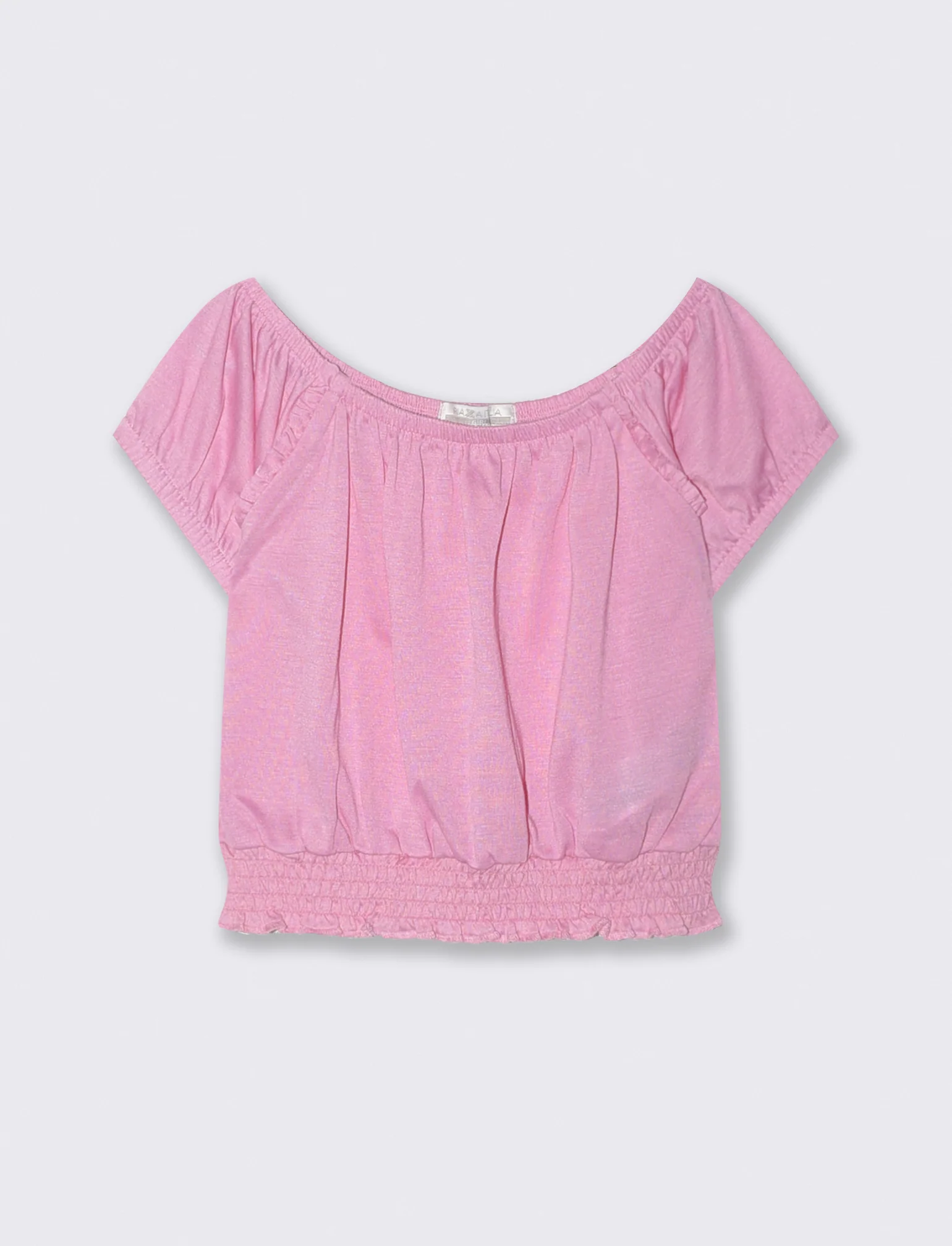 Top scollo a barca con elastico arricciato - Rosa - Image 2
