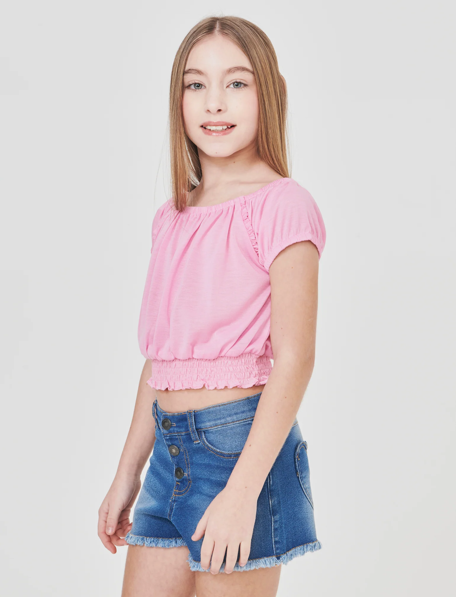 Top scollo a barca con elastico arricciato - Rosa - Image 3