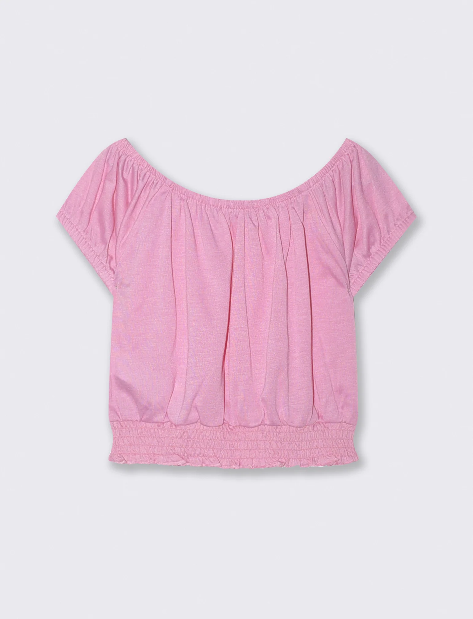 Top scollo a barca con elastico arricciato - Rosa - Image 4