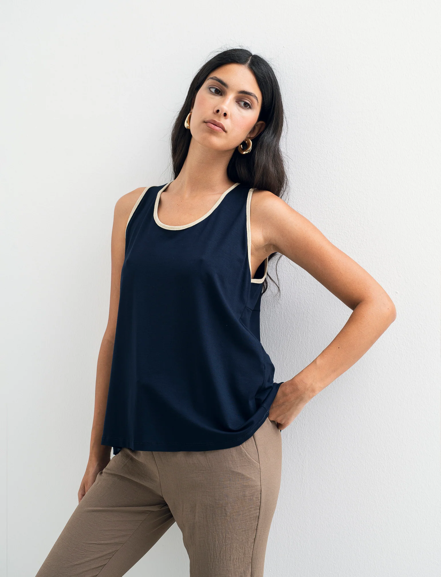 TOP VISCOSA CON DETTAGLI A CONTRASTO LUREX - Blu