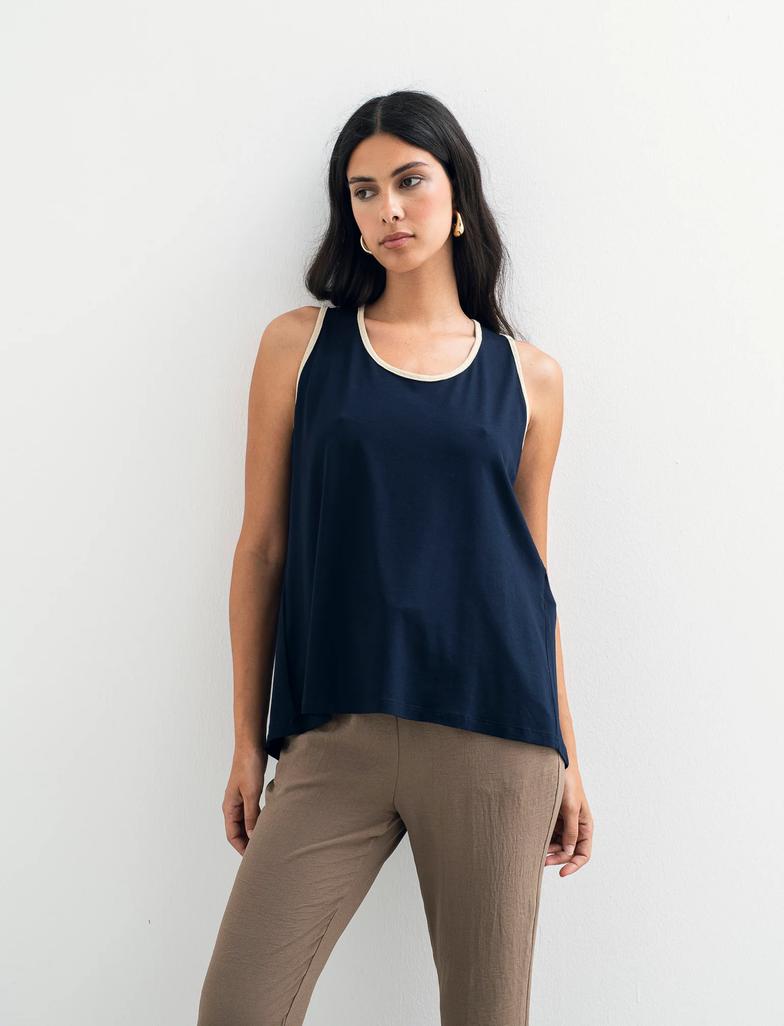 TOP VISCOSA CON DETTAGLI A CONTRASTO LUREX - Blu - Image 2