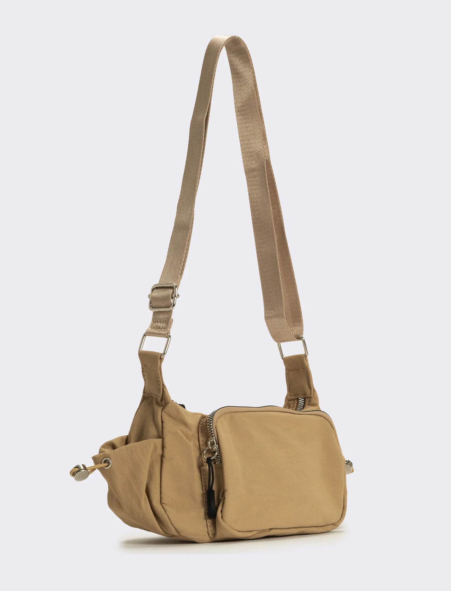 Tracolla donna in nylon con tasche - Beige - Image 2