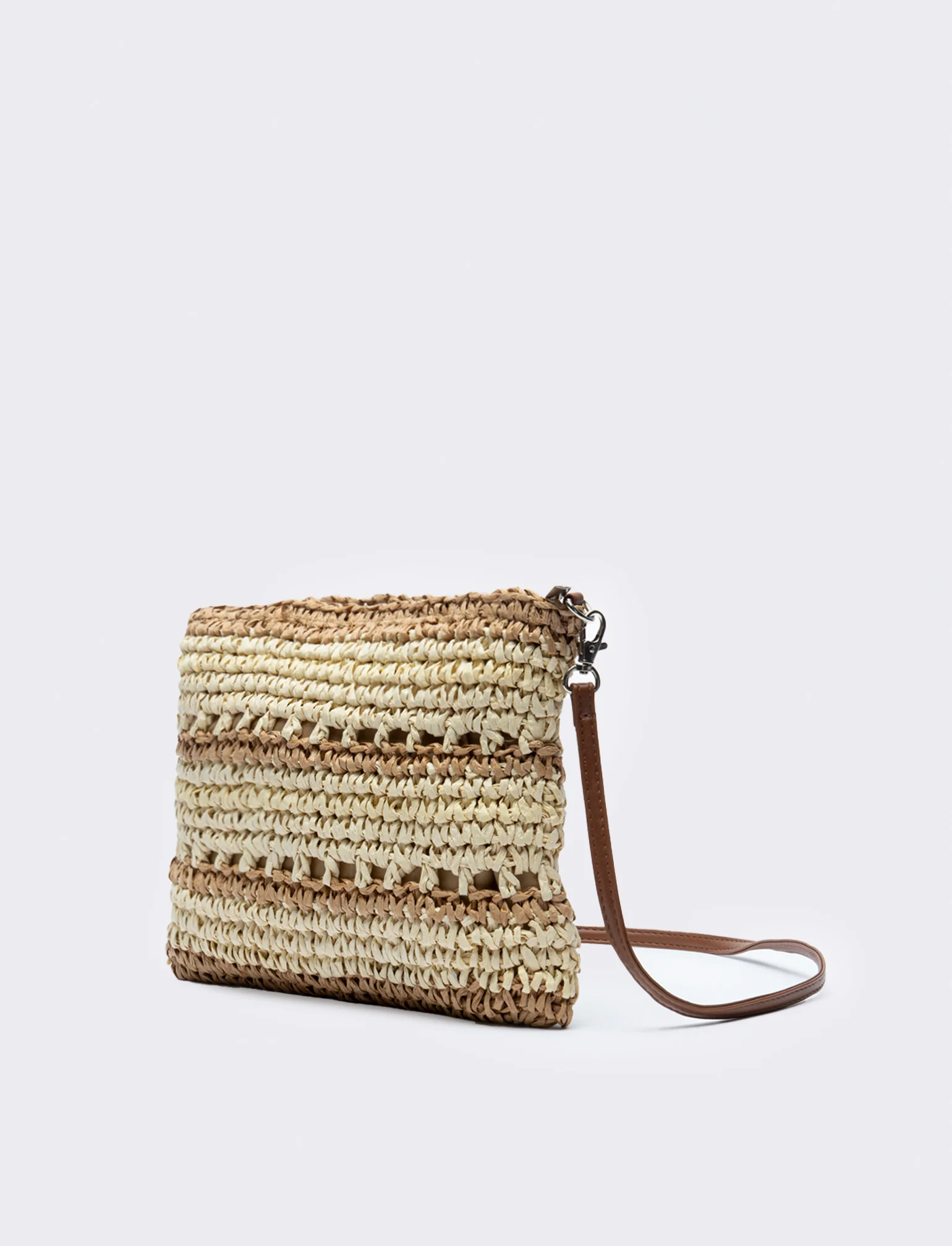 Tracolla donna in raffia righe - Marrone - Image 2