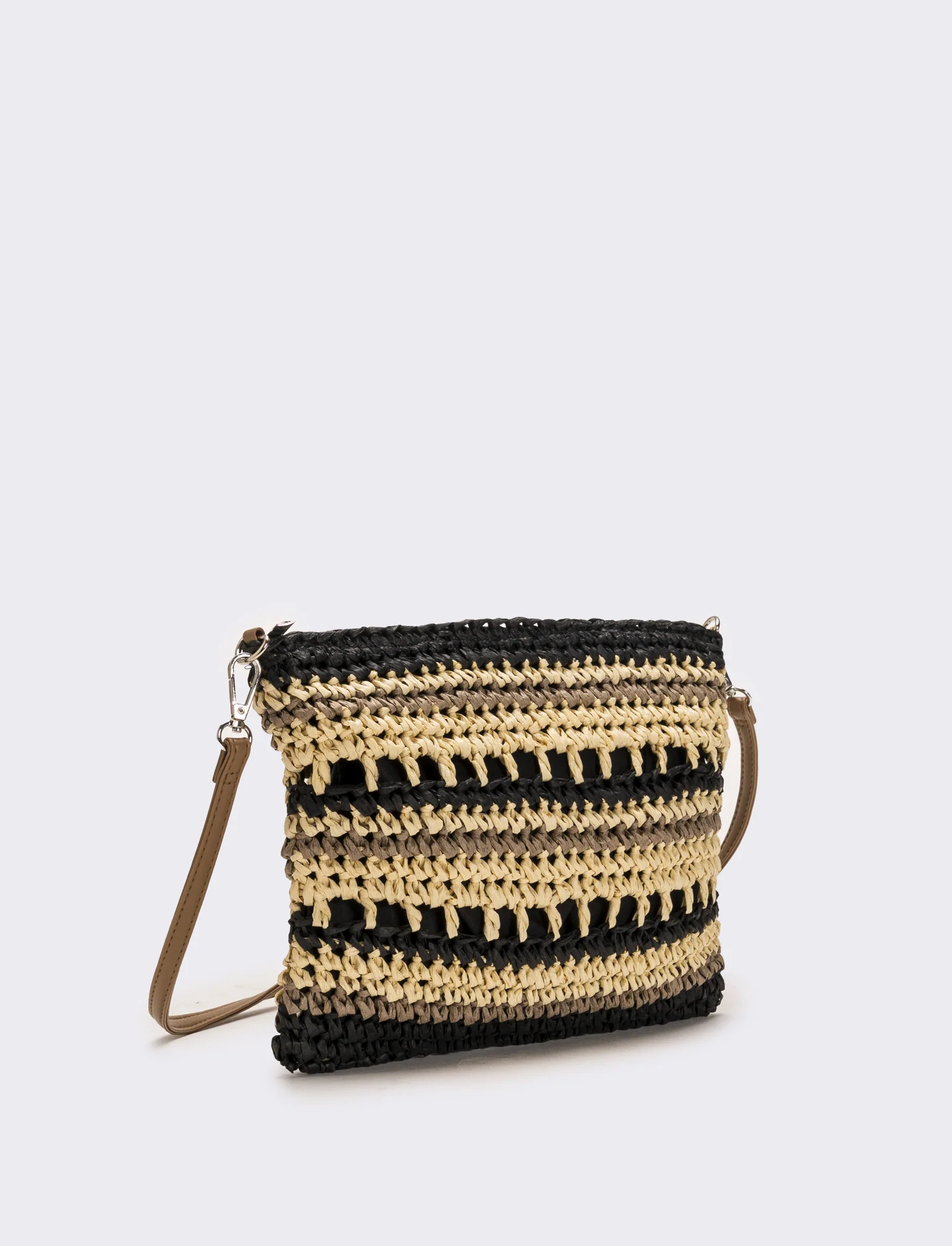 Tracolla donna in raffia righe - Nero - Image 2