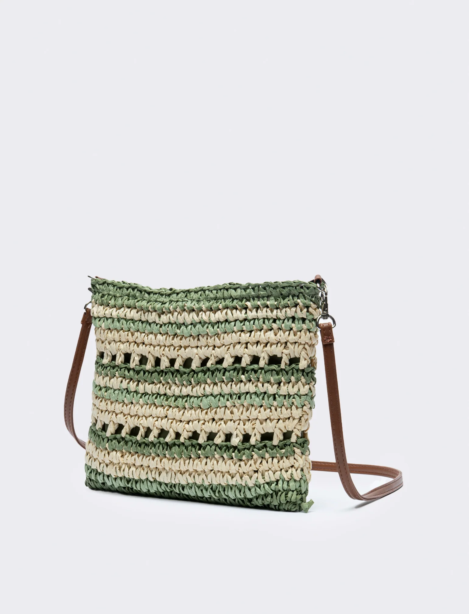 Tracolla donna in raffia righe - Verde - Image 2