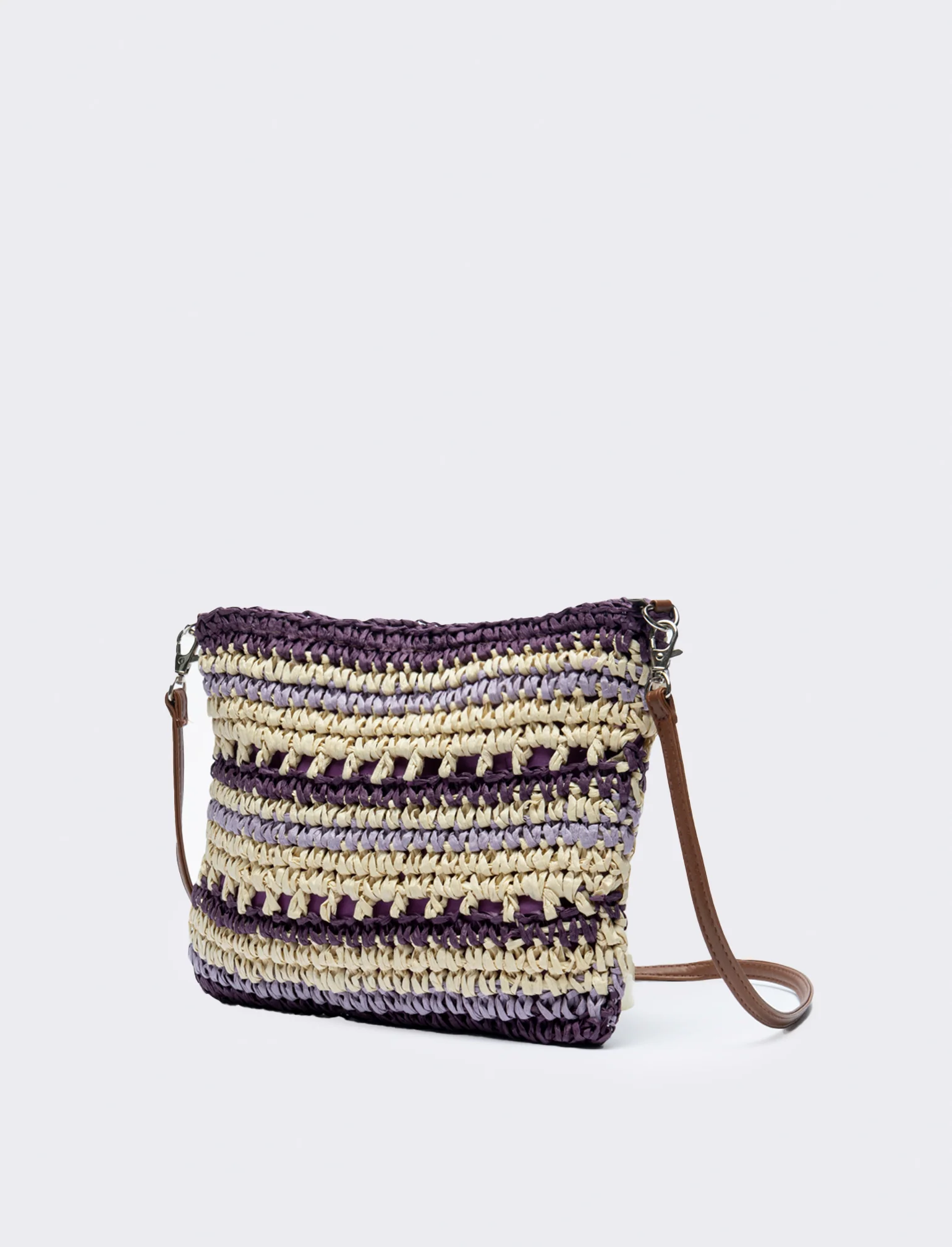 Tracolla donna in raffia righe - Viola - Image 2