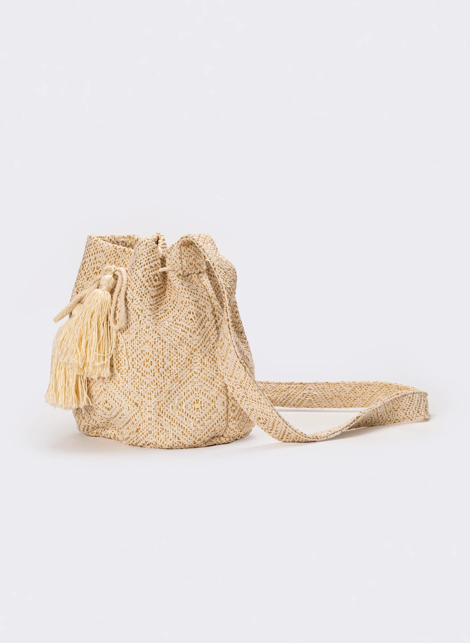 Tracolla donna in secchiello con nappa - Beige - Image 2