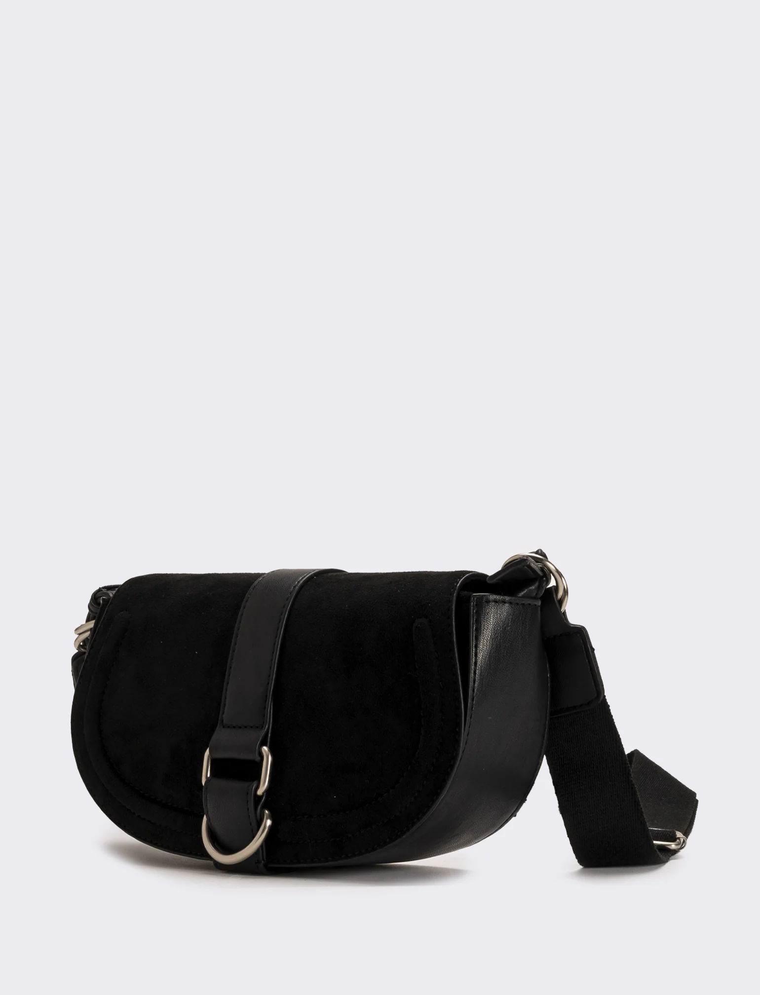 Tracolla in suede con patta donna - Nero - Image 4