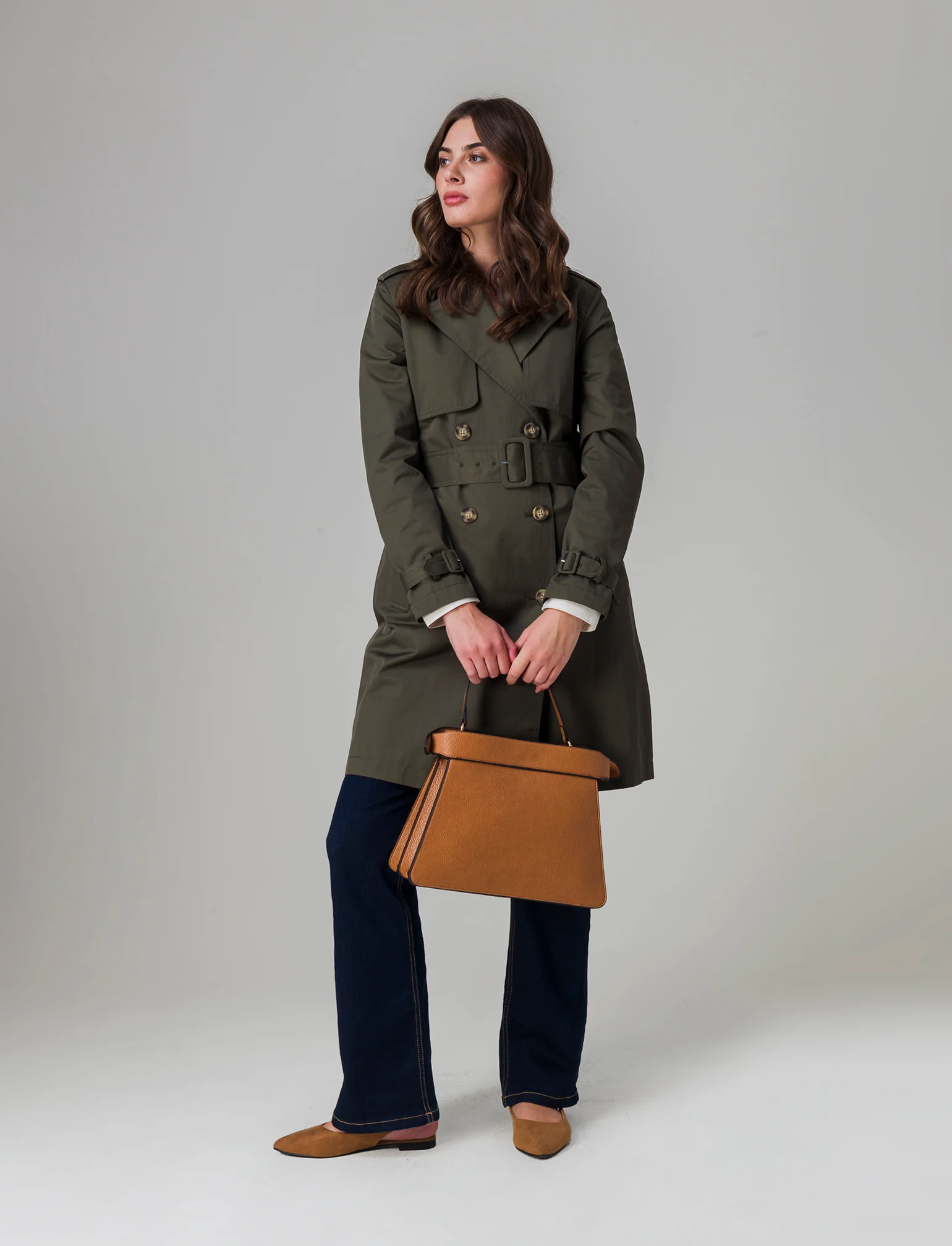 Trench con cintura da donna - Verde militare - Image 2